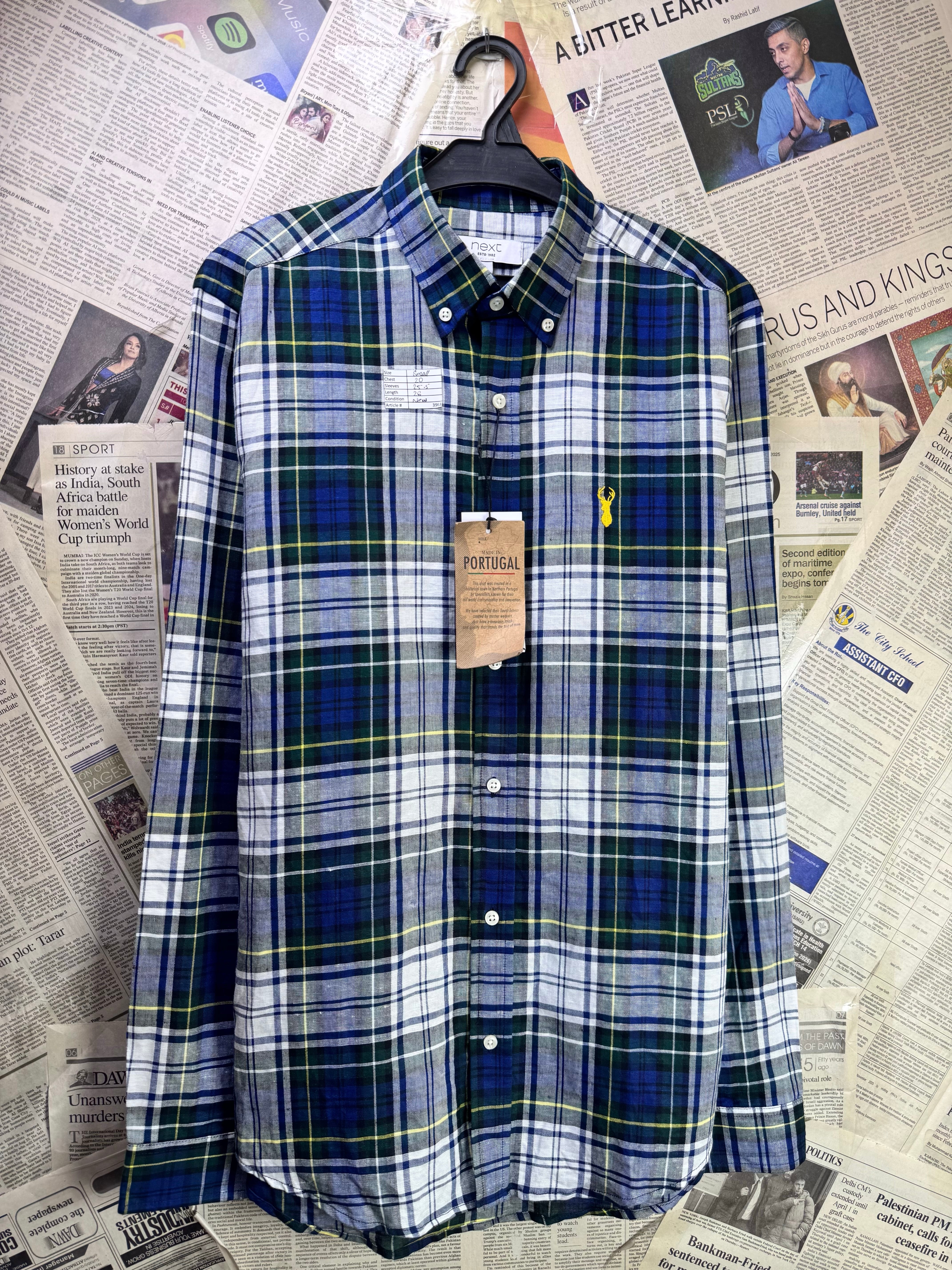 Next® Small | Chest: 20" | Blue Plaid | Shirt | Linen - Cotton | 3963 - Genuine Maal