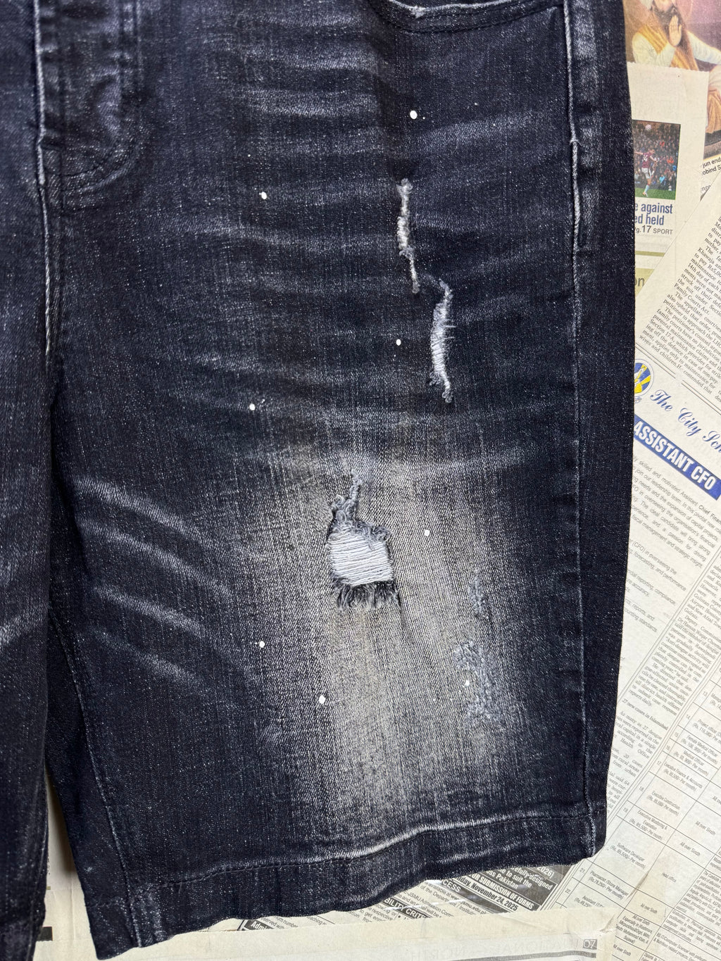 A.Zavetti® Waist: 32" to 34" | Black | Distressed Denim Shorts | Cotton - Poly - Visc - Elastane | 1344 - Genuine Maal