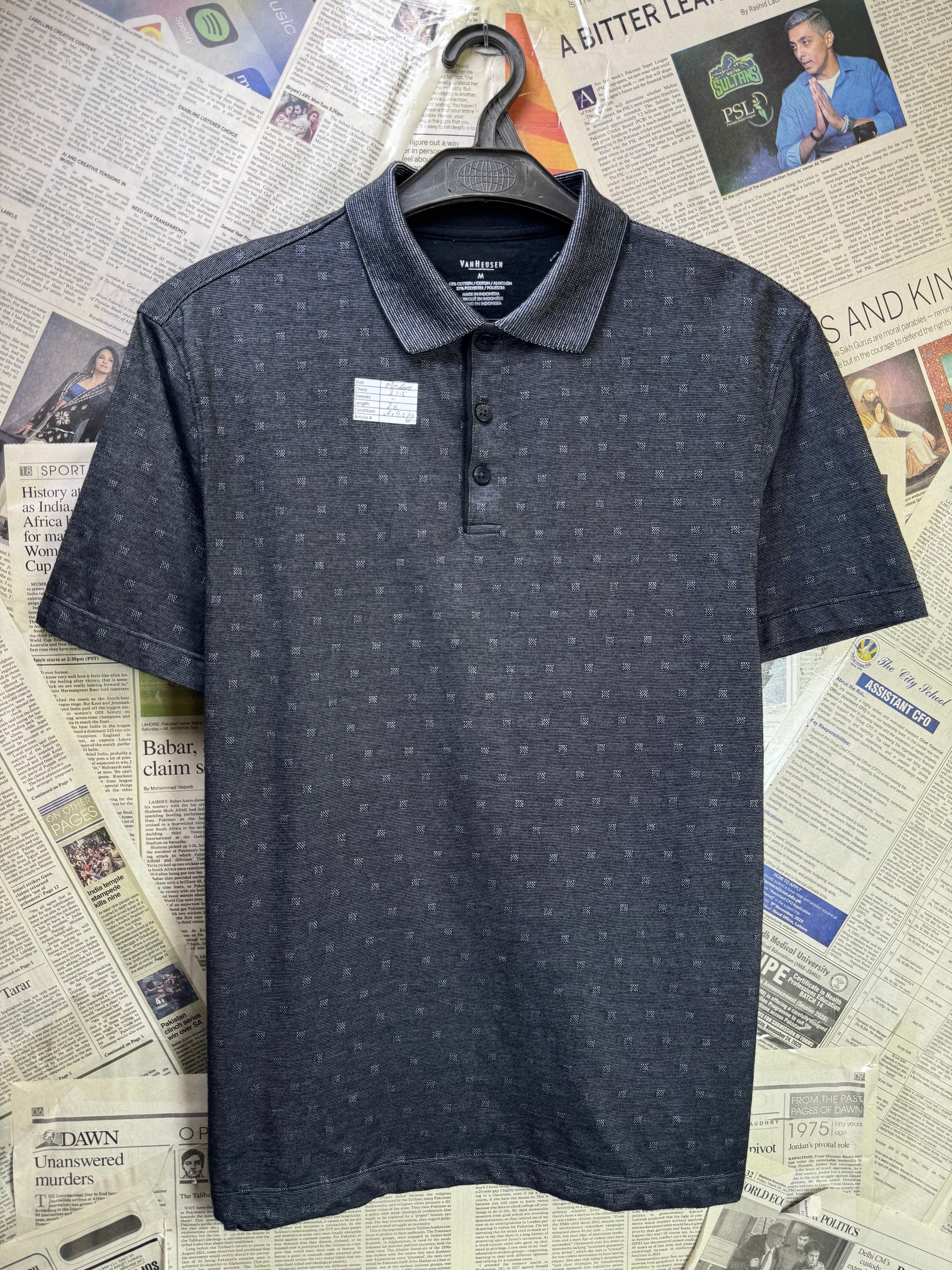 Van Heusen® Medium | Chest: 21.5" | Grey | Polo | Cotton - Poly | 3957 - Genuine Maal