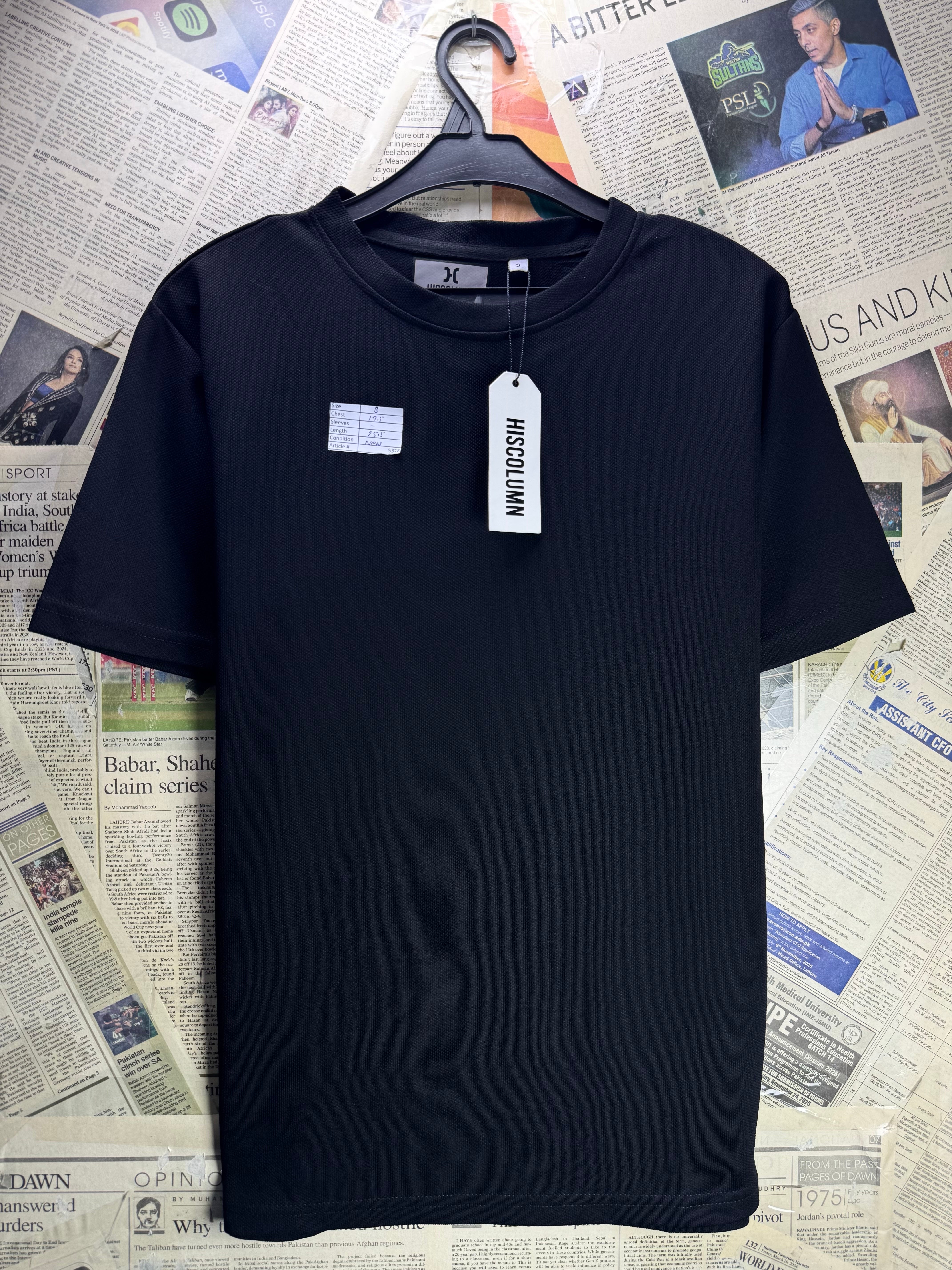 Hiscolumn® Small | Chest: 19.5" | Black | T-Shirt | Poly - Spandex | 5328 - Genuine Maal
