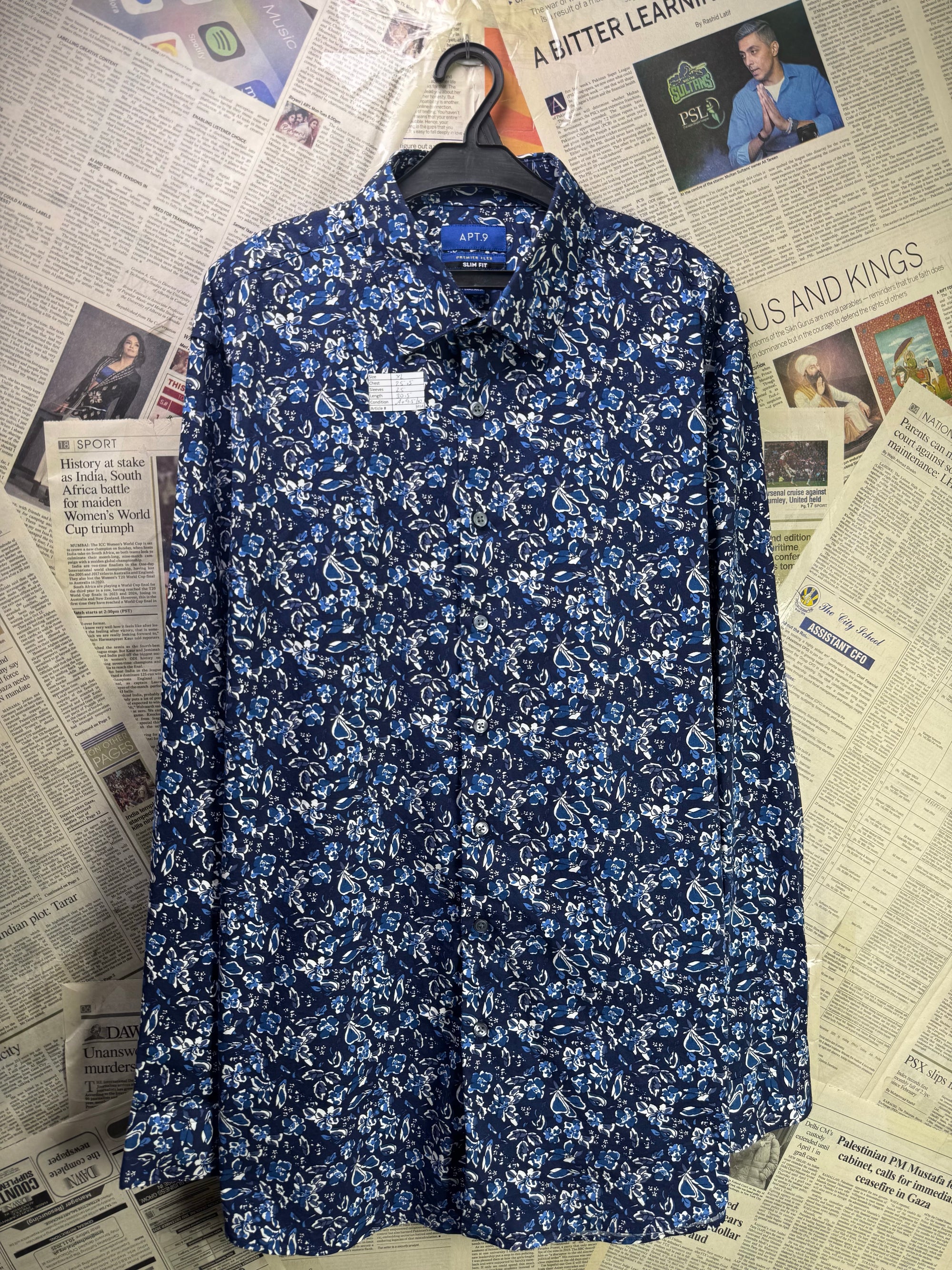APT.9® XL | Chest: 25.5" | Navy Blue Floral | Shirt | Cotton - Spandex | 3954 - Genuine Maal