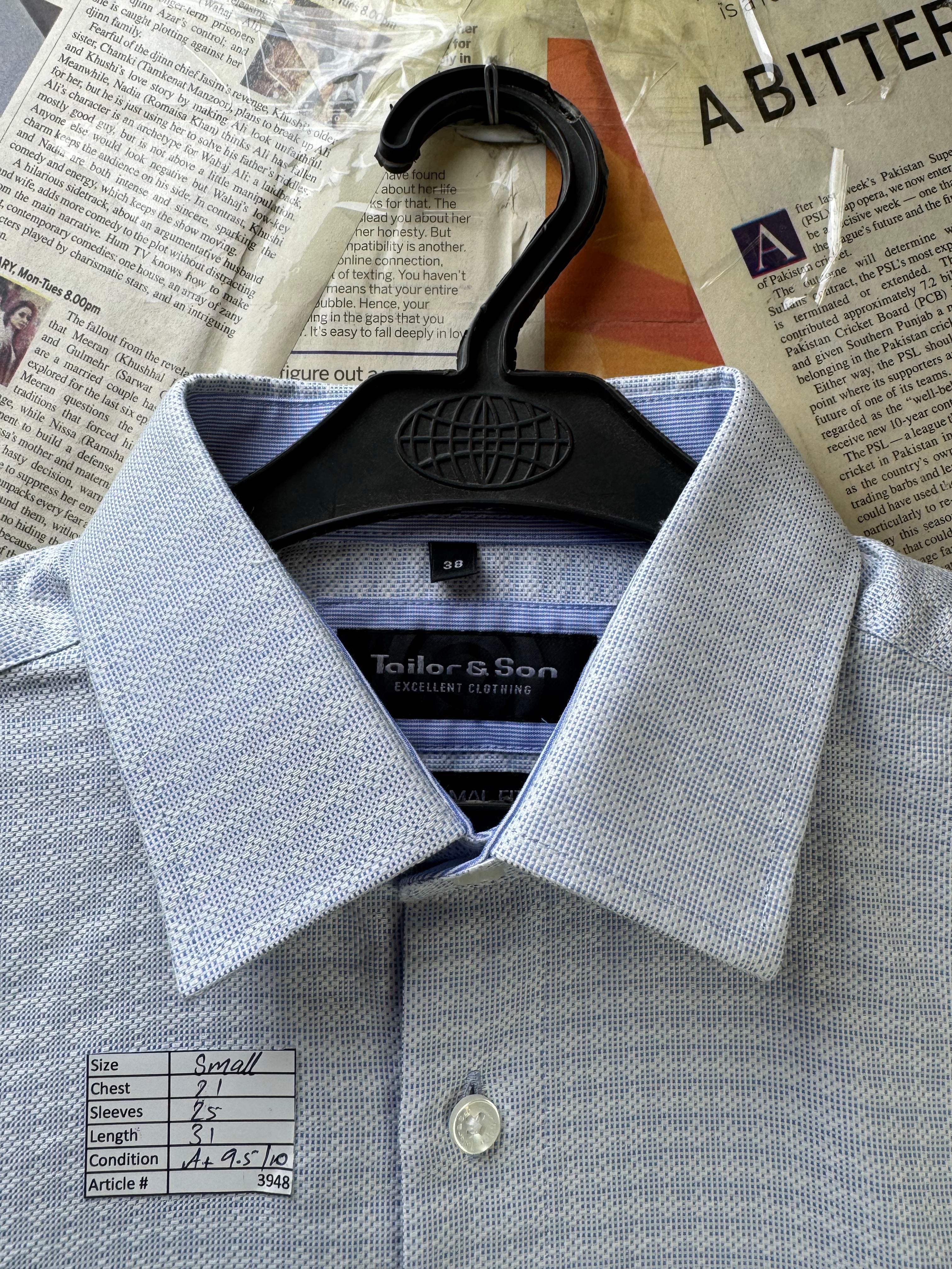 Tailor & Son® Small | Chest: 21" | Light Blue with Pattern | Shirt | Cotton | 3948 - Genuine Maal