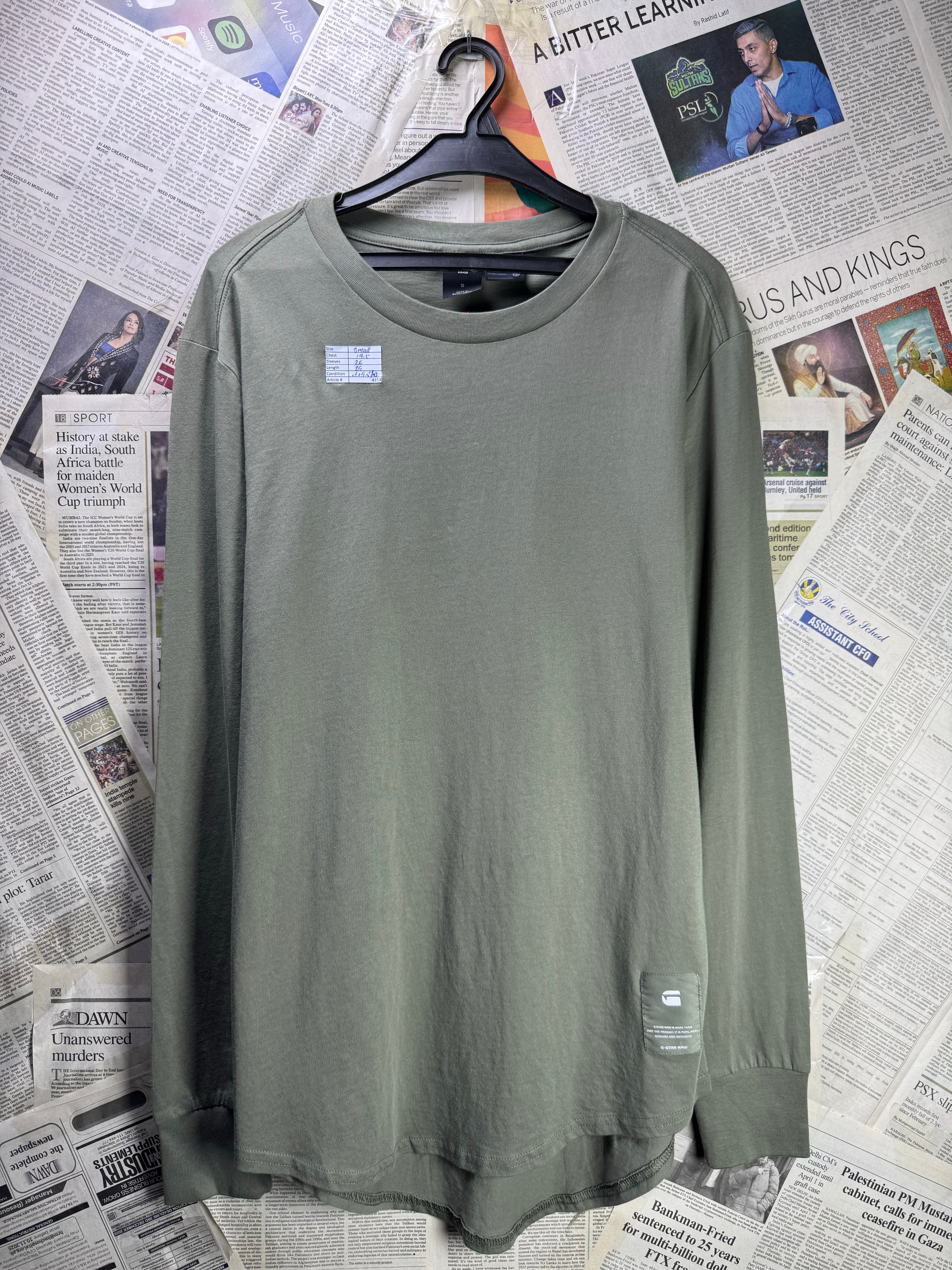 RAW® Small | Chest: 19.5" | Olive | Fullsleeves T-Shirt | Cotton | 4153 - Genuine Maal