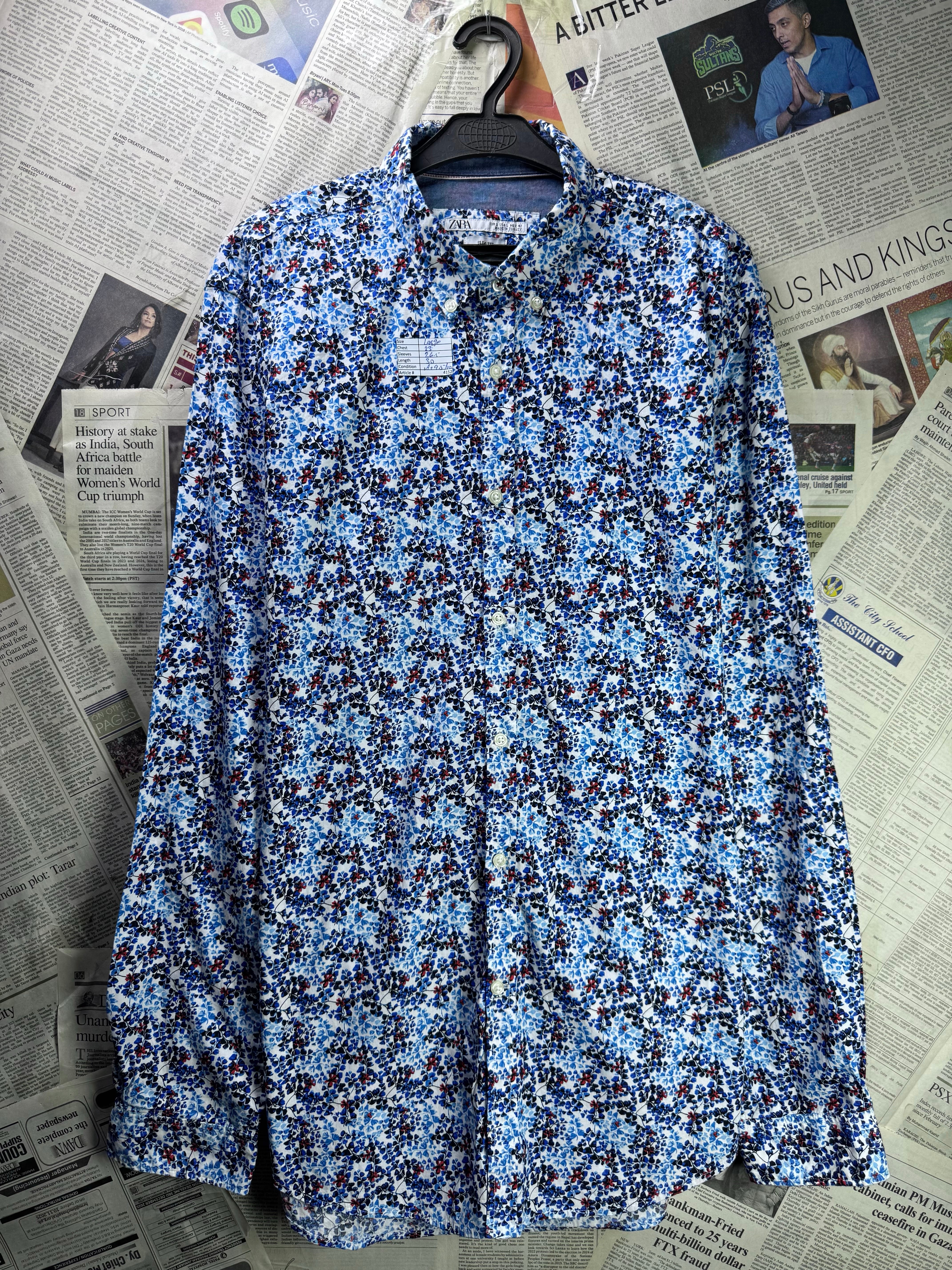 Zara® Large | Chest: 23" | Blue Floral | Shirt | 4152 - Genuine Maal