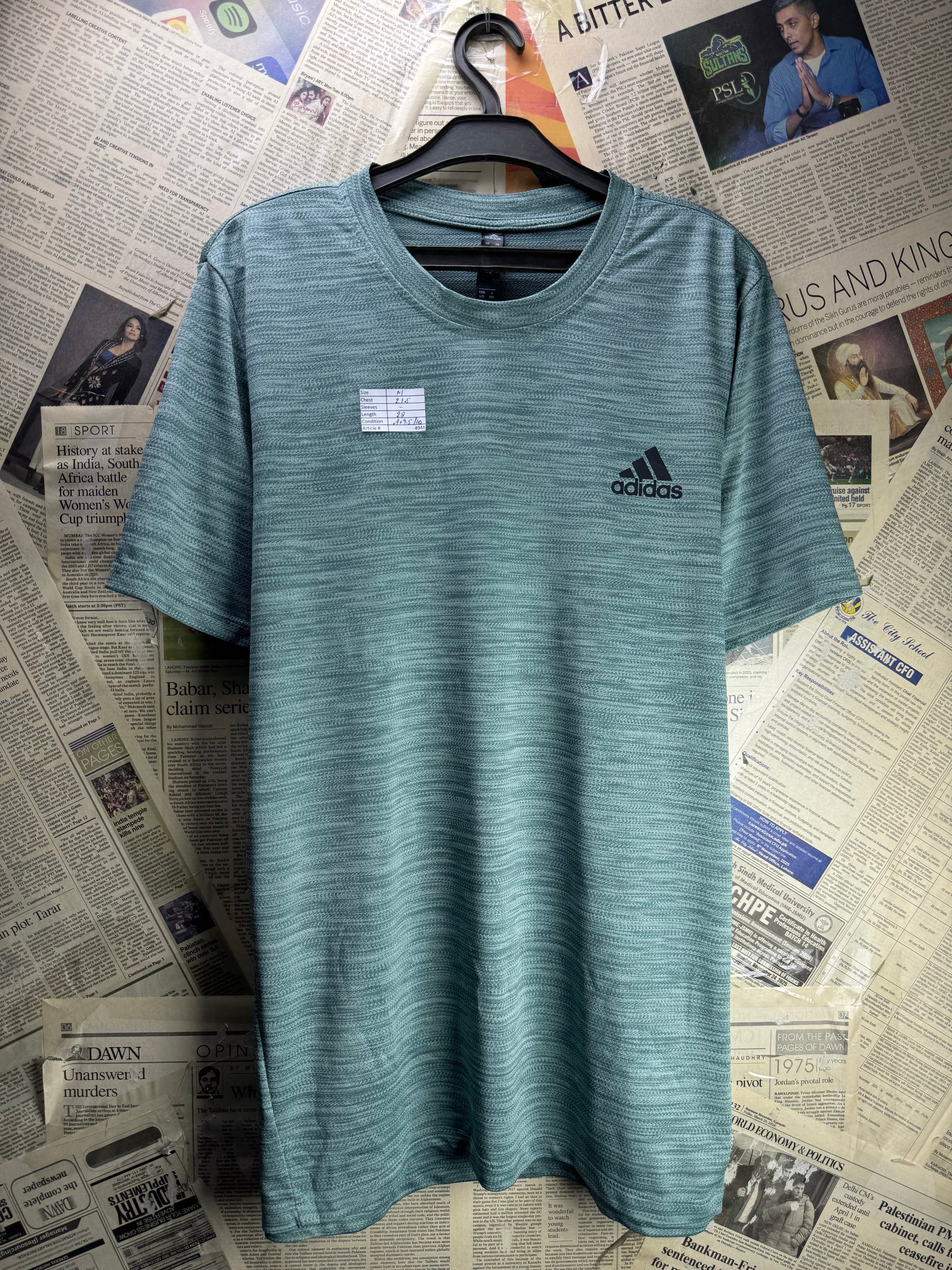 Adi*as® Medium | Chest: 21.5" | Green | Sports T-Shirts | Polyester | 4948
