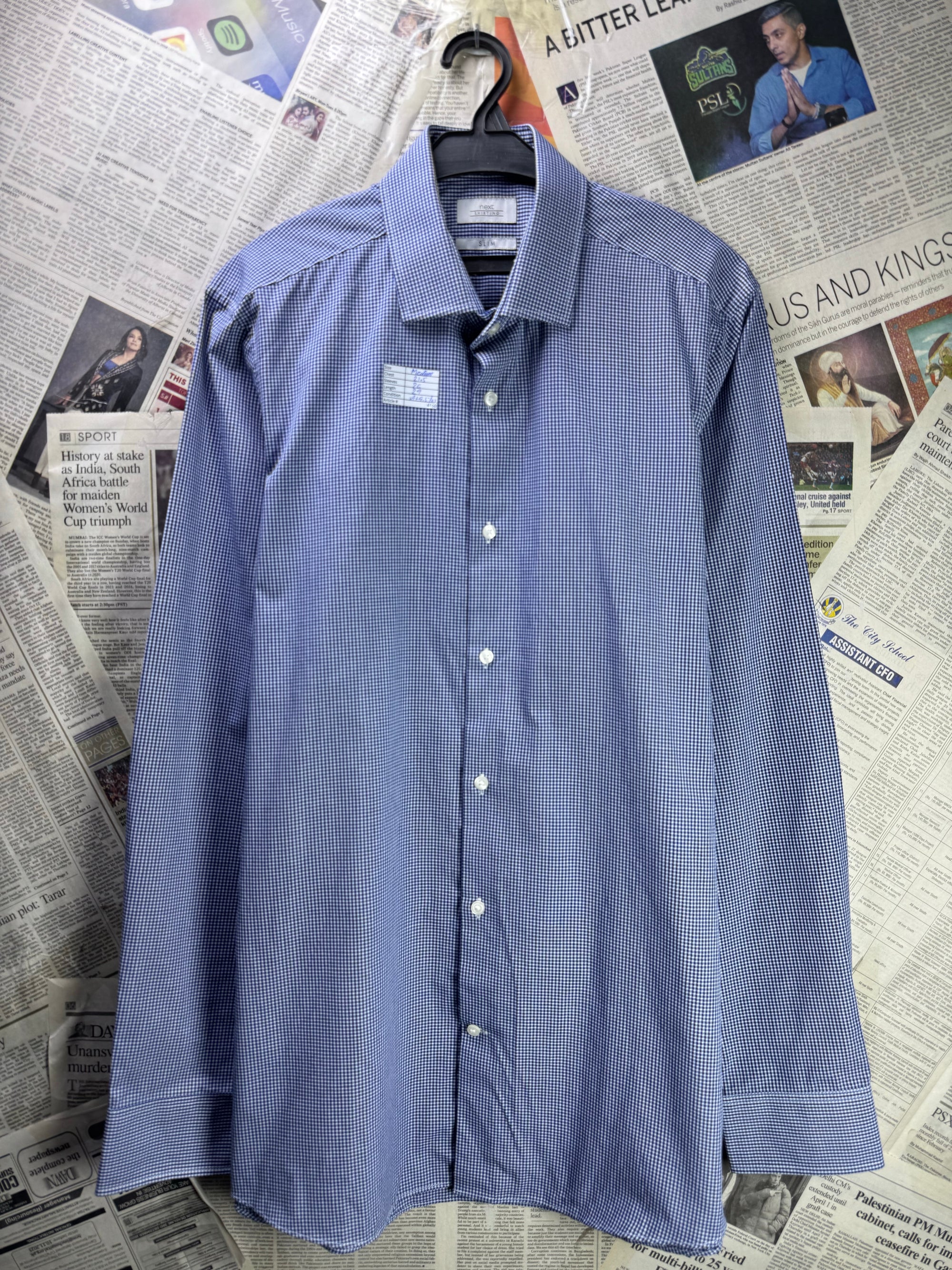 Next® Medium | Chest: 21.5" | Blue & White Pin Check | Shirt | Poly - Cotton | 4160 - Genuine Maal