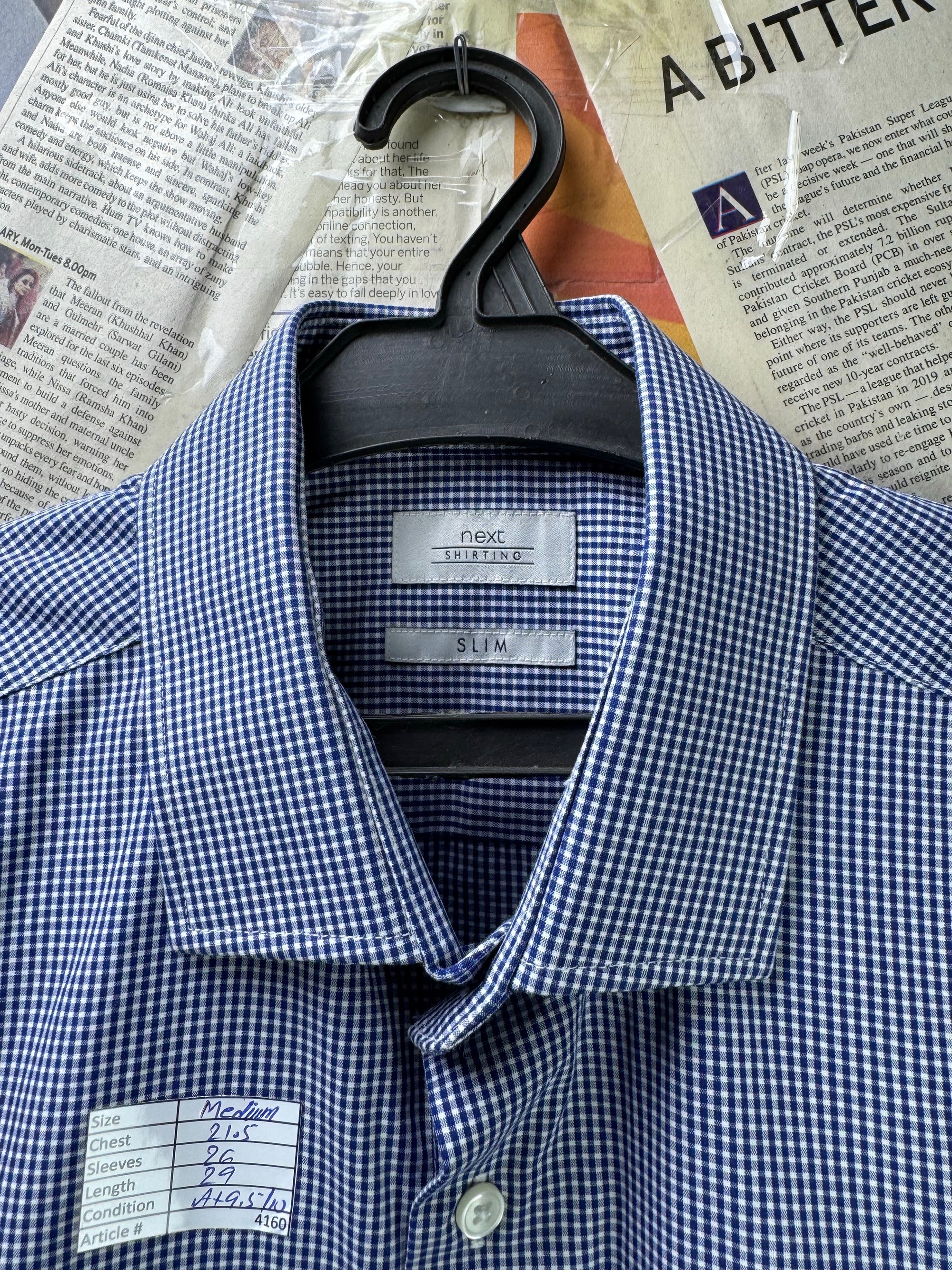 Next® Medium | Chest: 21.5" | Blue & White Pin Check | Shirt | Poly - Cotton | 4160 - Genuine Maal