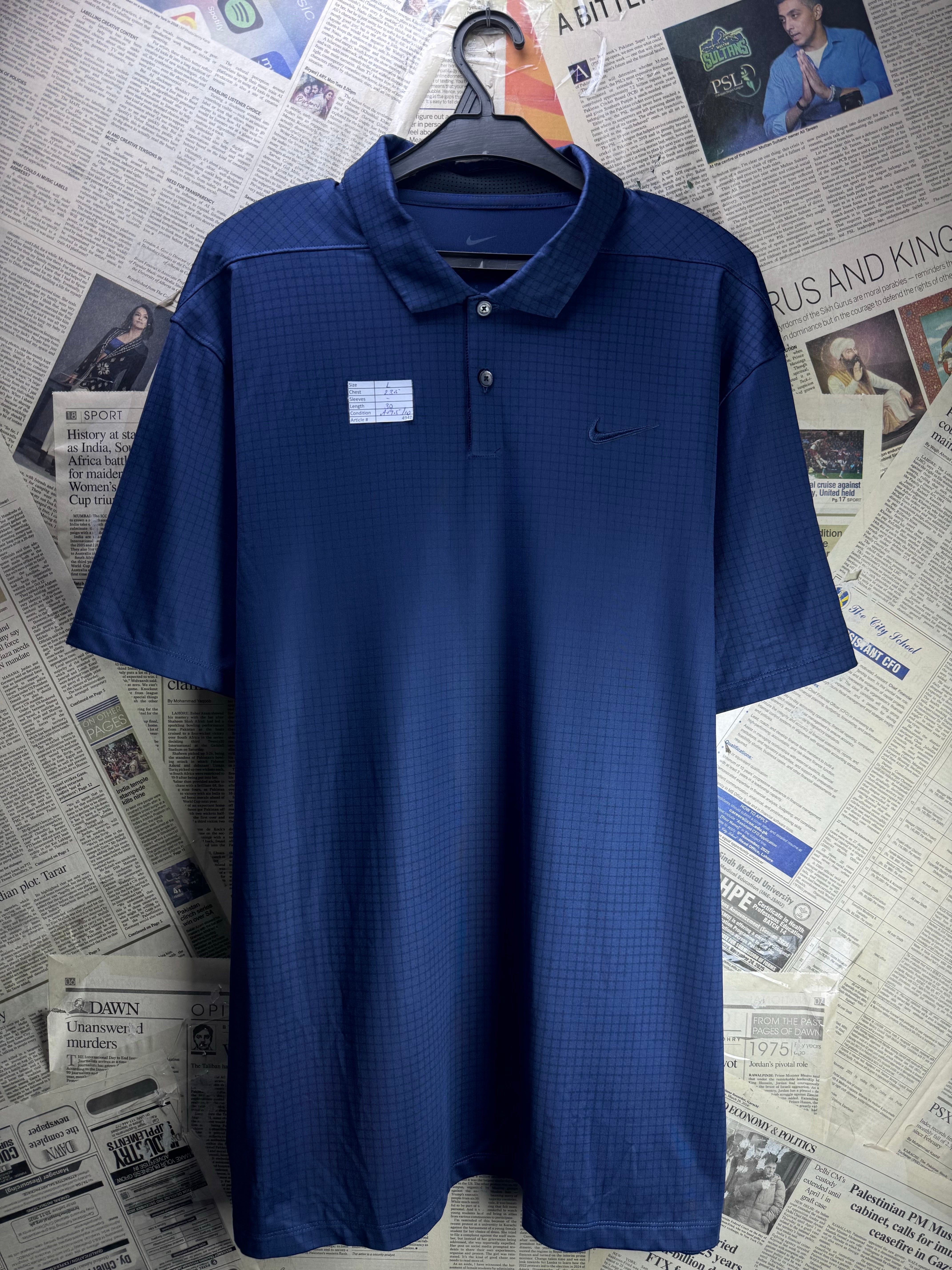 N*ke® Large | Chest: 23.5" | Blue Check | Golf Polo | Poly-Spandex | 4942