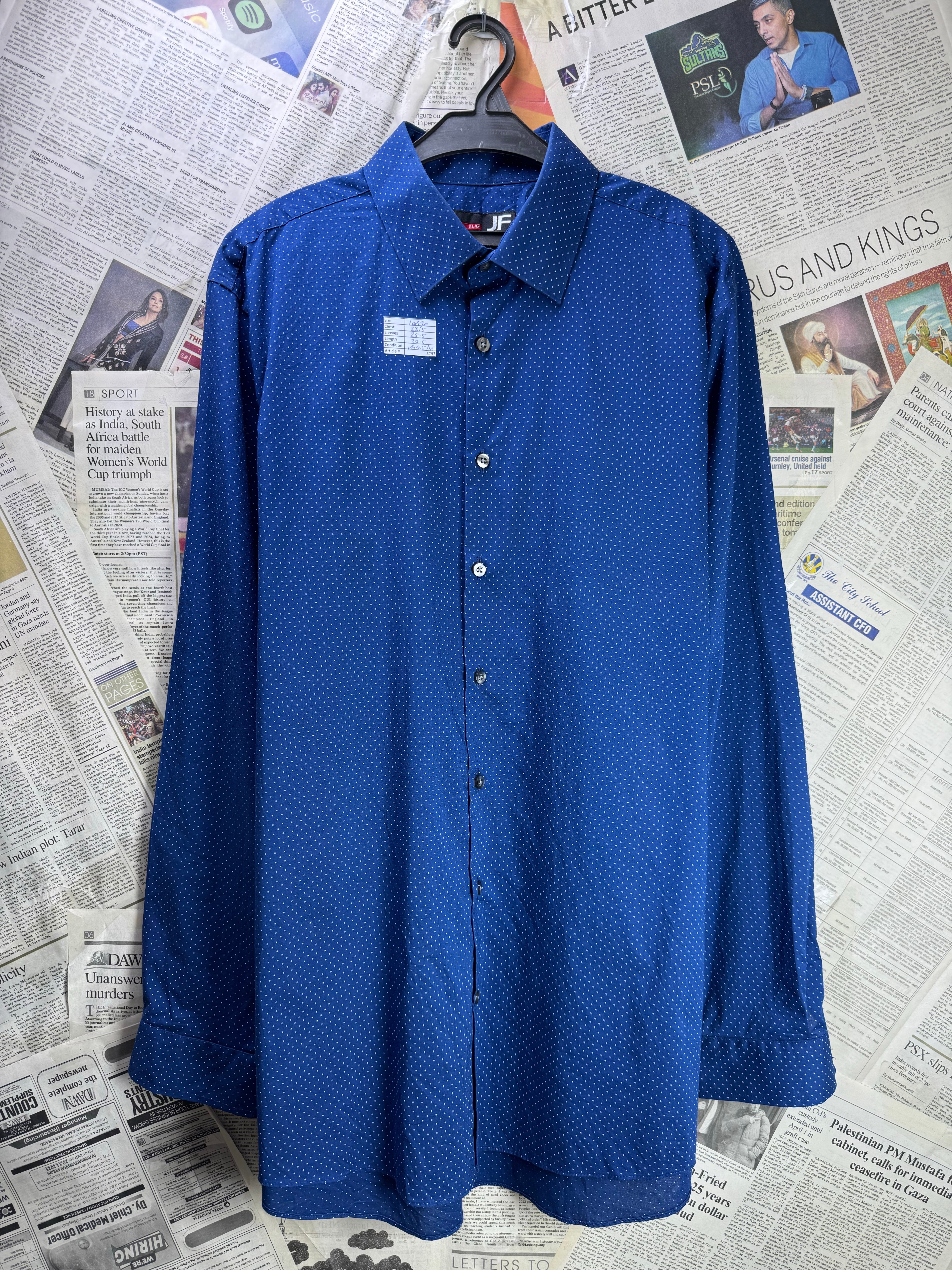 JF® Large | Chest: 23.5" | Roya Blue with Polka Dots | Shirt | Cotton - Poly | 3797 - Genuine Maal