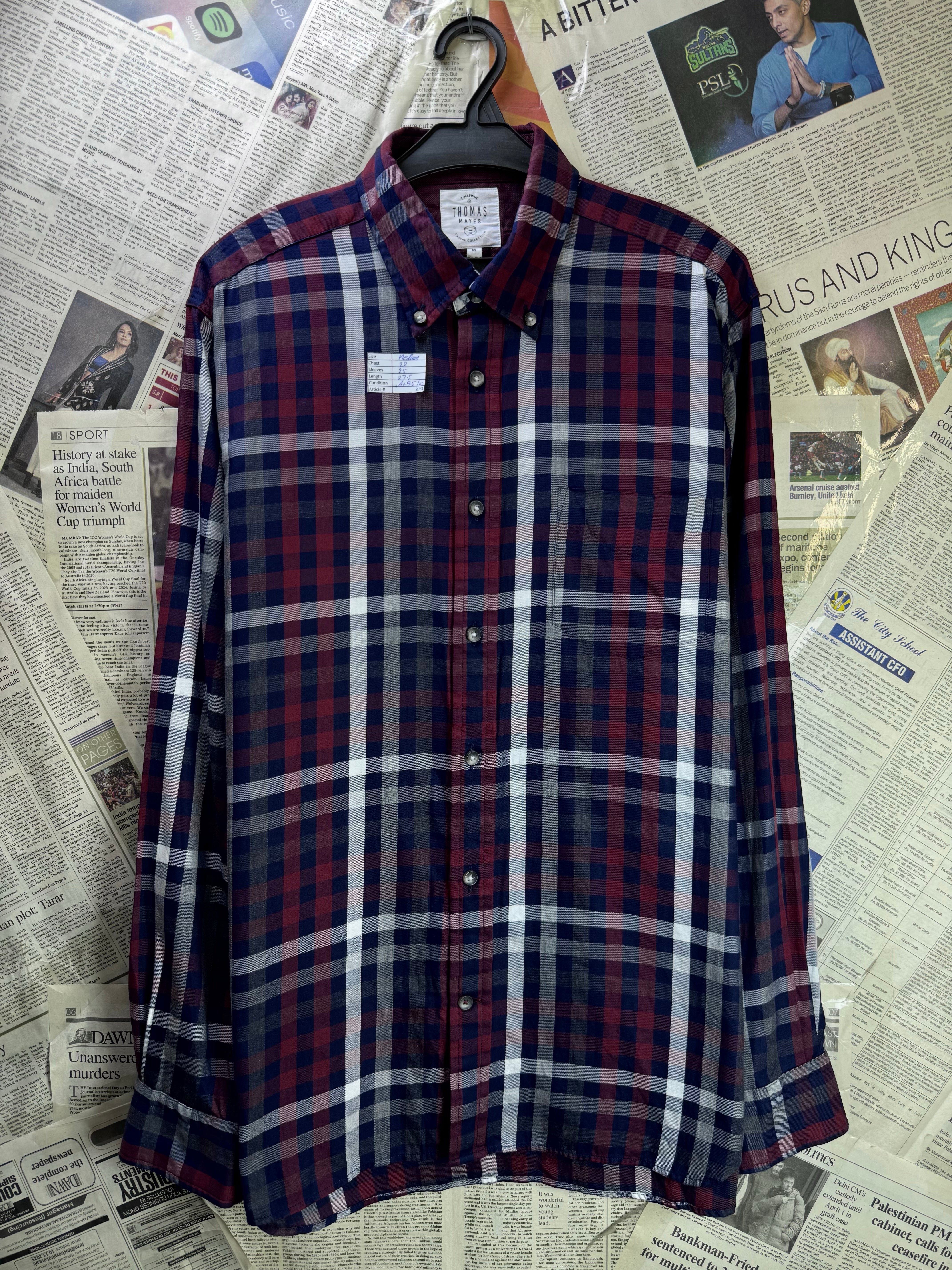 TM LEWIN® Medium | Chest: 22" | Multicolor Plaid | Shirt | Cotton | 3781 - Genuine Maal