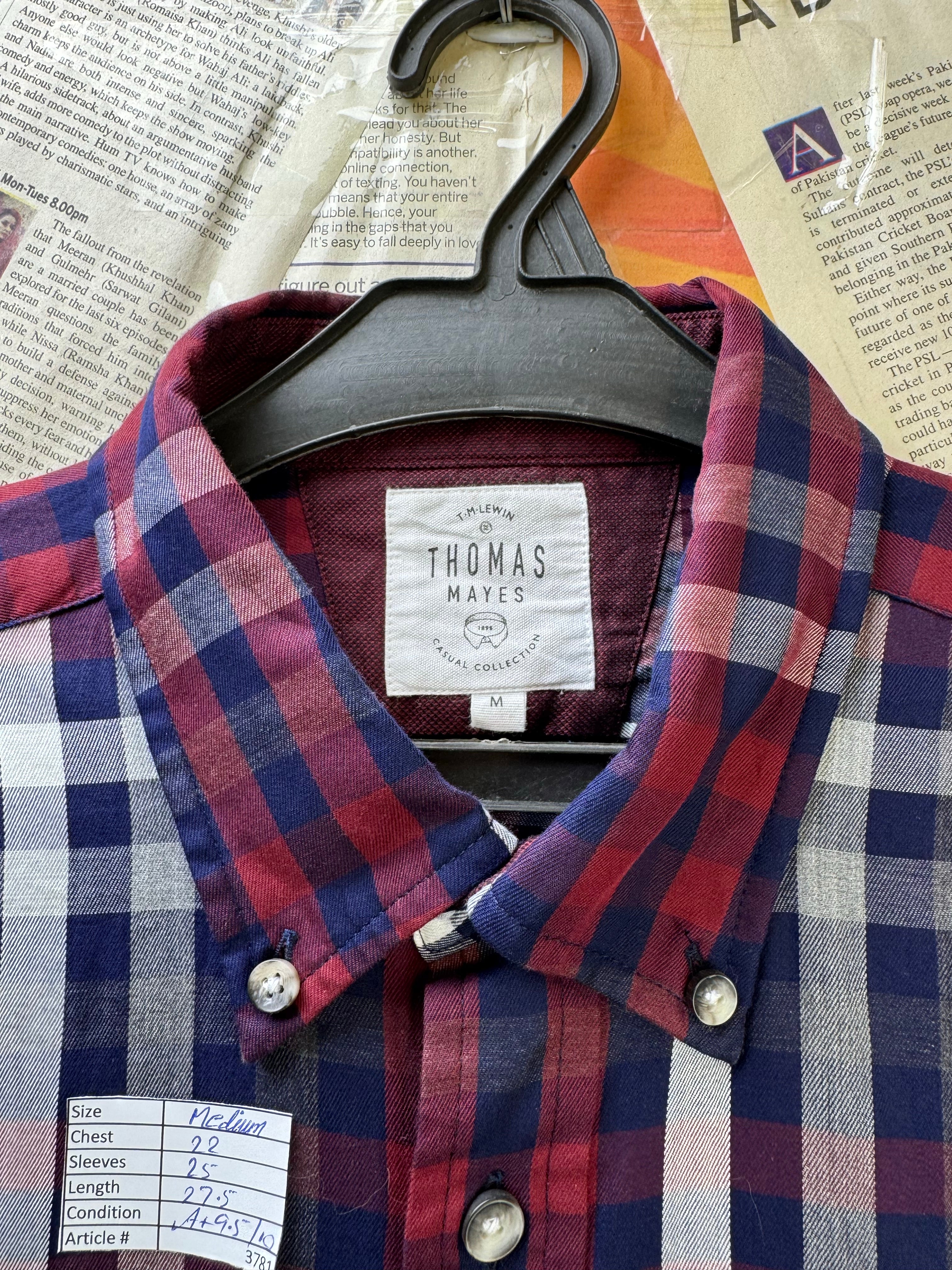 TM LEWIN® Medium | Chest: 22" | Multicolor Plaid | Shirt | Cotton | 3781 - Genuine Maal