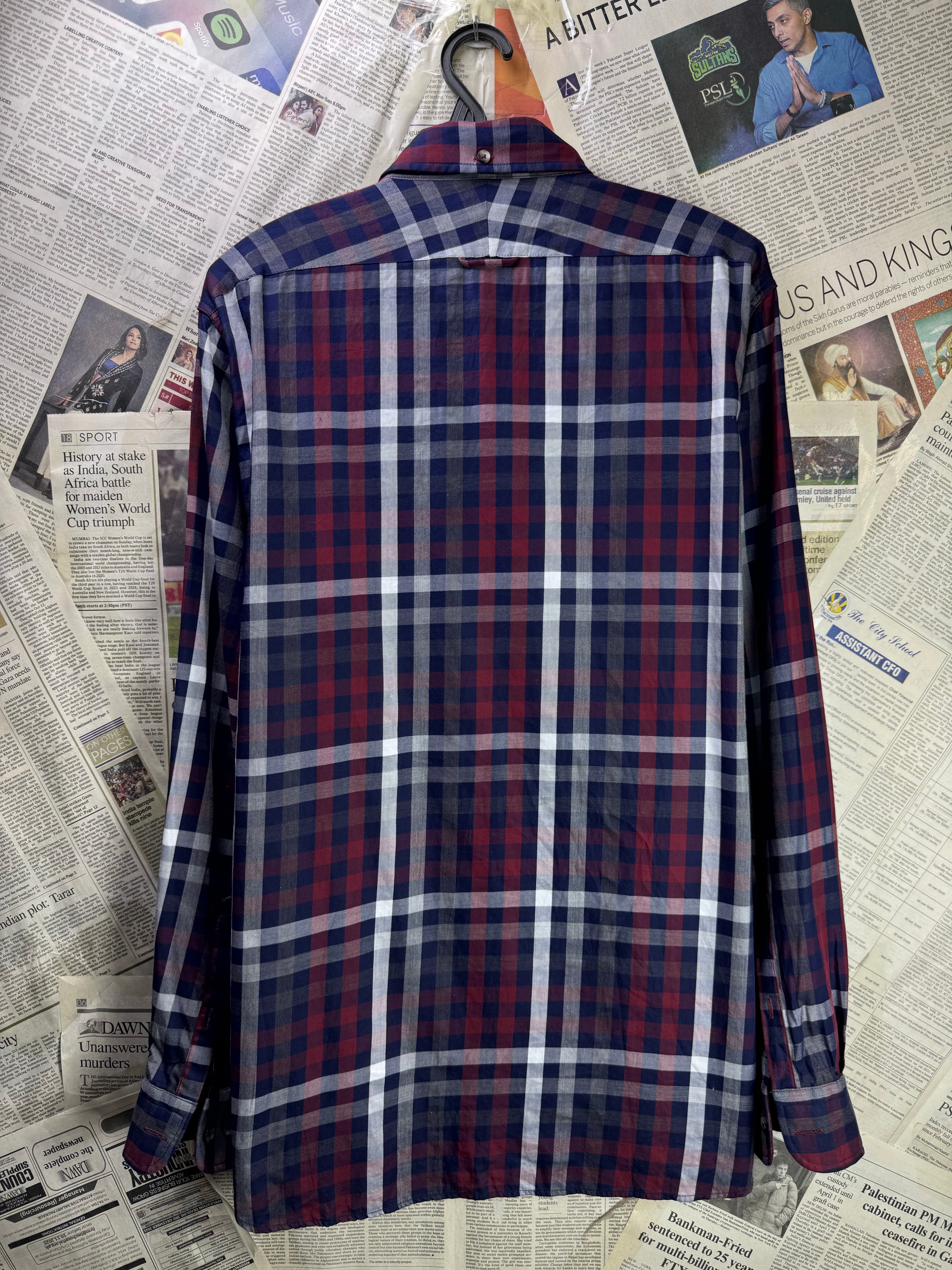 TM LEWIN® Medium | Chest: 22" | Multicolor Plaid | Shirt | Cotton | 3781 - Genuine Maal