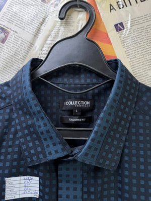 Debenhams® Large | Chest: 23.5" | Blue & Black Pattern | Shirt | Poly - Cotton | 3784 - Genuine Maal