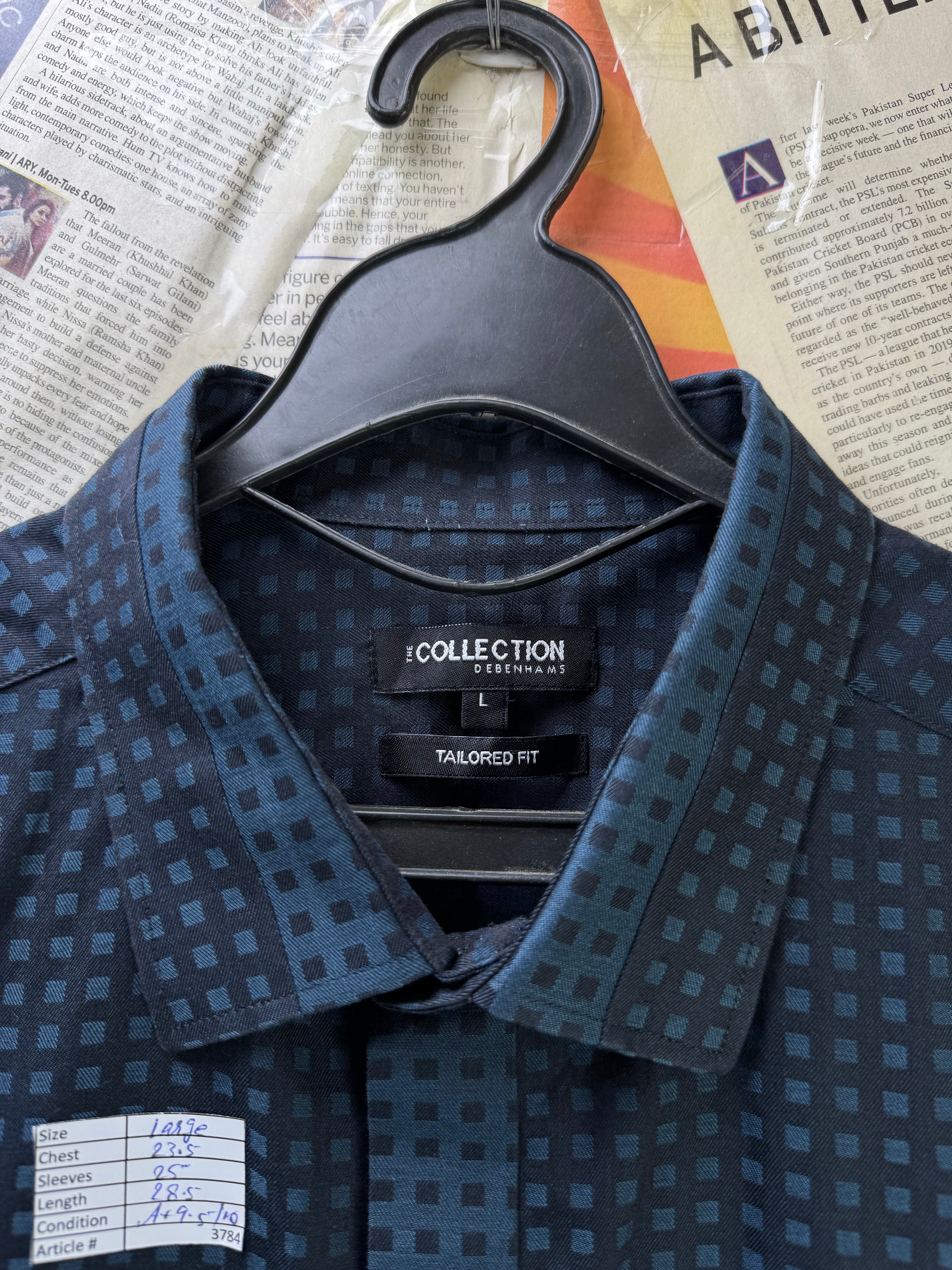Debenhams® Large | Chest: 23.5" | Blue & Black Pattern | Shirt | Poly - Cotton | 3784 - Genuine Maal