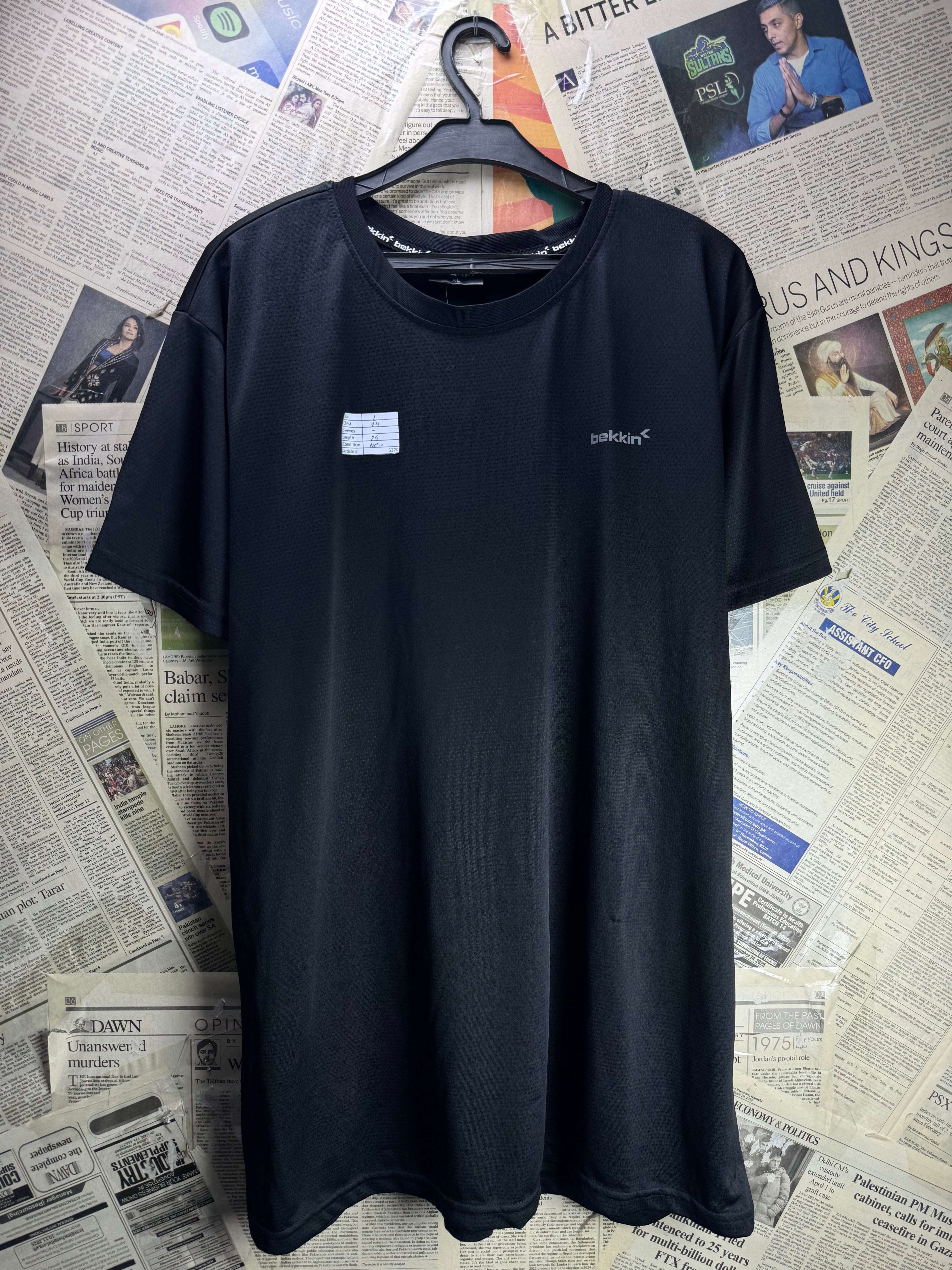 Bekkin® Large | Chest: 24" | Black | Sports T-Shirt | Polyester | 5320