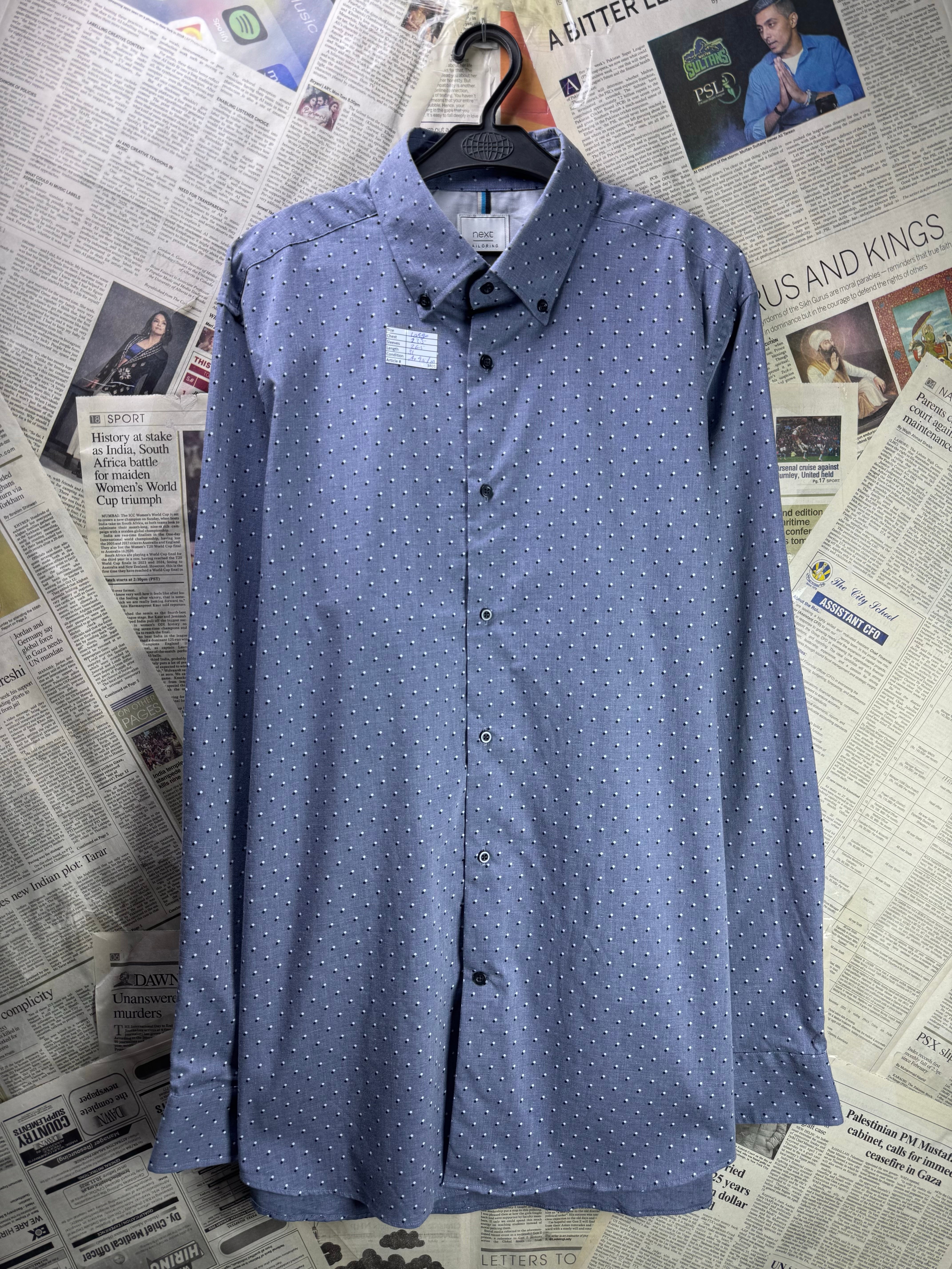 Next® Large | Chest: 23.5" | Blue with Dots | Shirt | Cotton - Poly - Elastane | 3801 - Genuine Maal