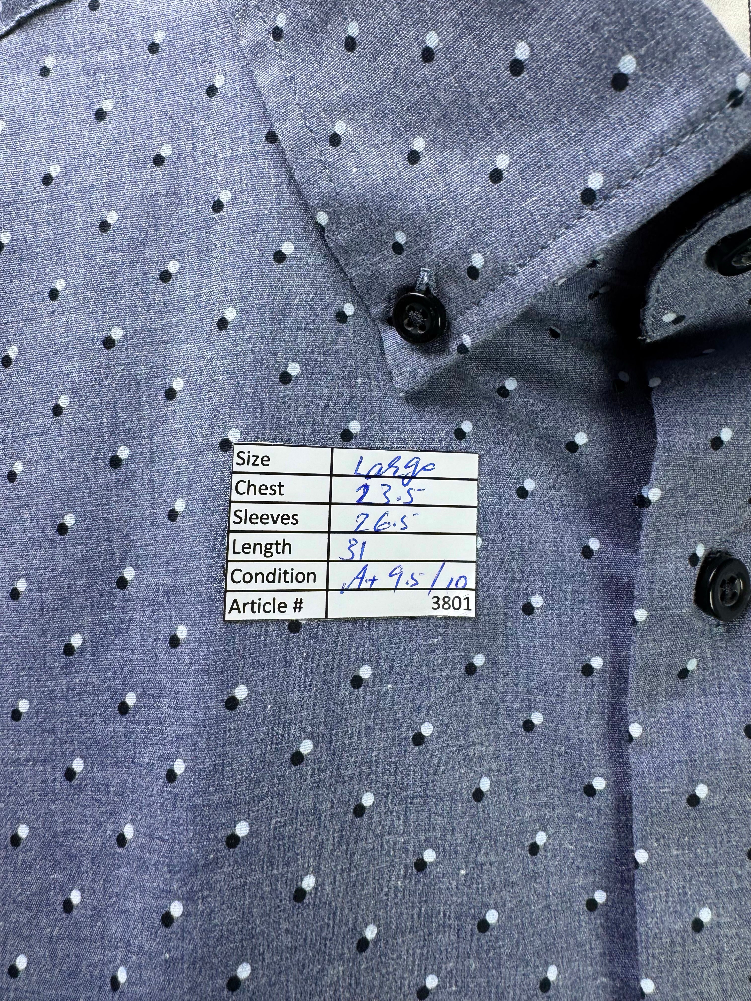 Next® Large | Chest: 23.5" | Blue with Dots | Shirt | Cotton - Poly - Elastane | 3801 - Genuine Maal
