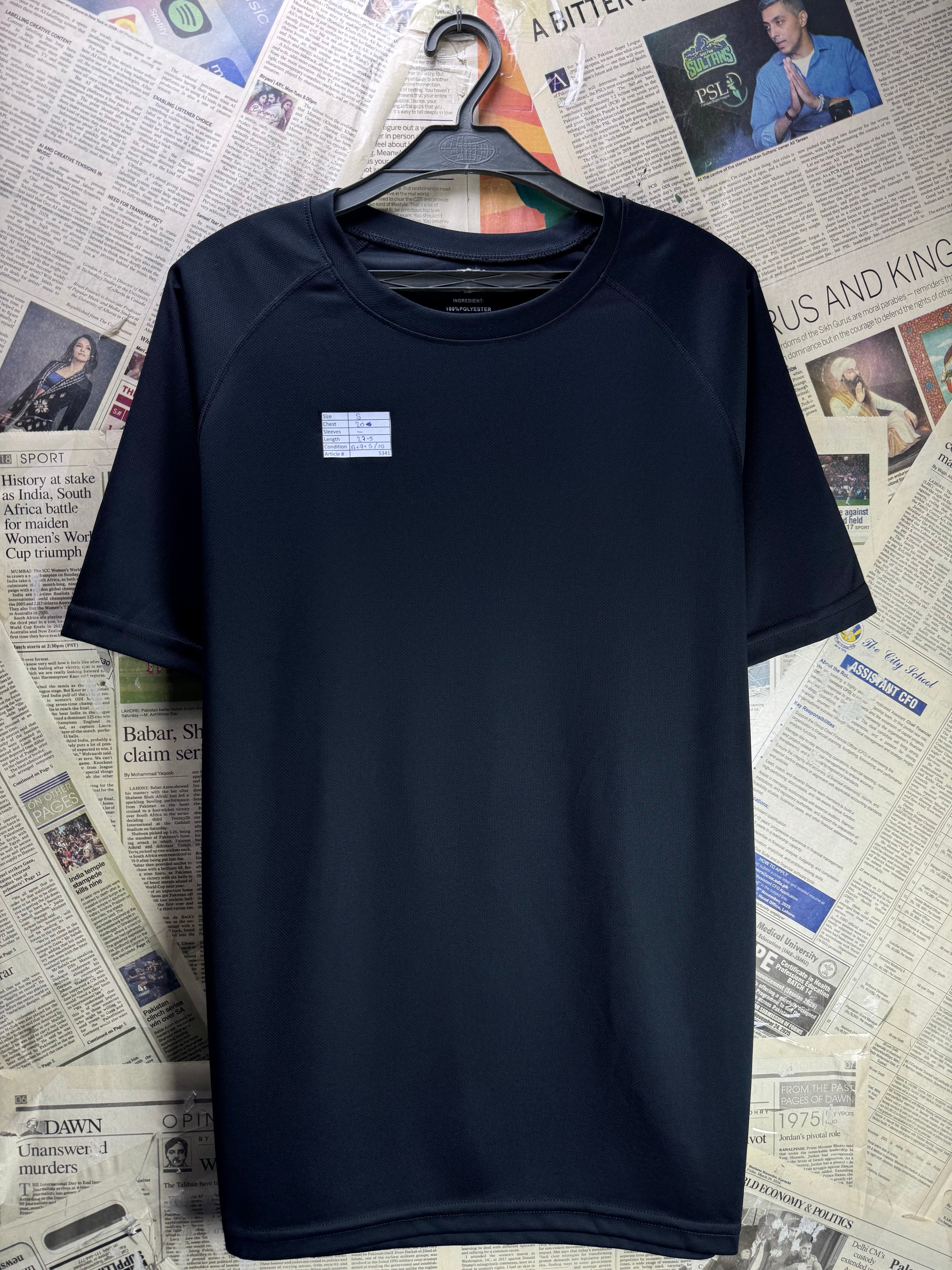 ® Small | Chest: 20" | Black | Sports T-Shirt | Polyester | 5341 - Genuine Maal