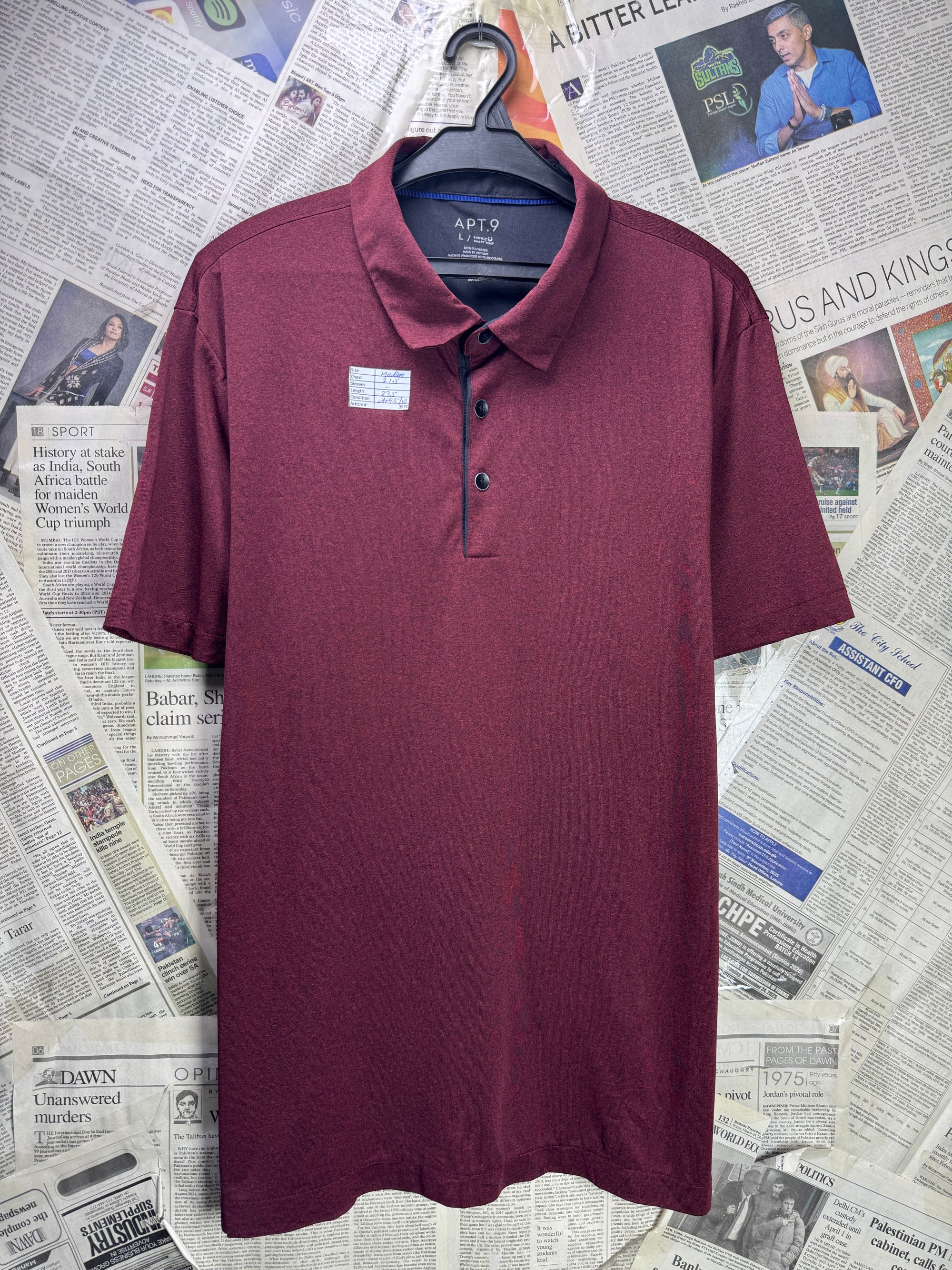APT.9® Medium | Chest: 21.5" | Heather Maroon | Performace Polo | Poly | 3974 - Genuine Maal