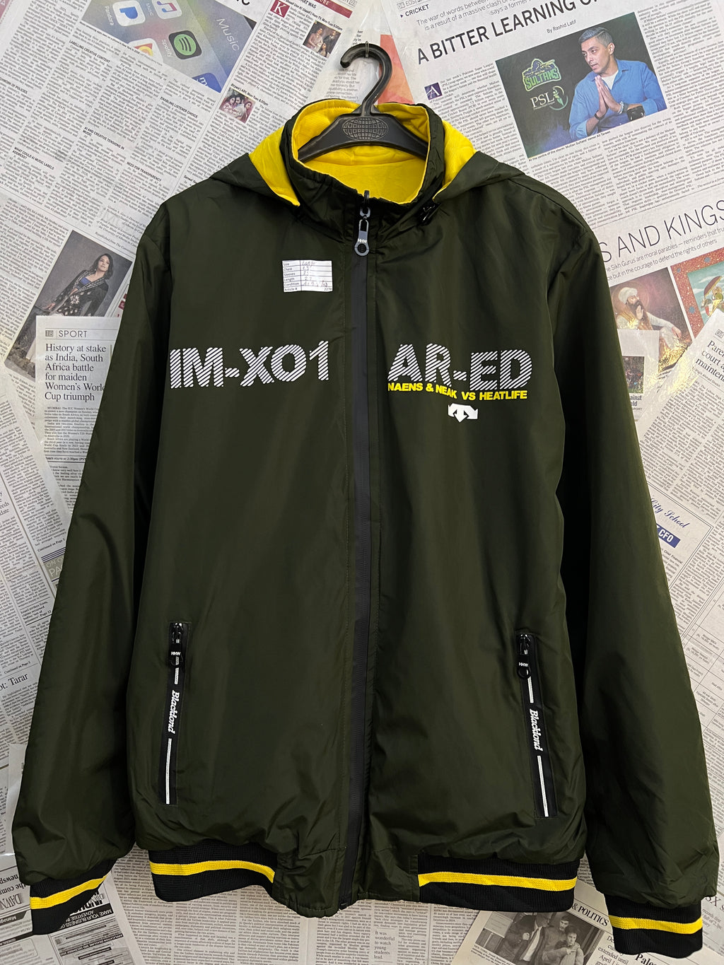 HHW® Large | Chest: 23" | Dark Olive / Yellow | Reversible Jacket with removable Hoodie | 2278(Copy) - Genuine Maal