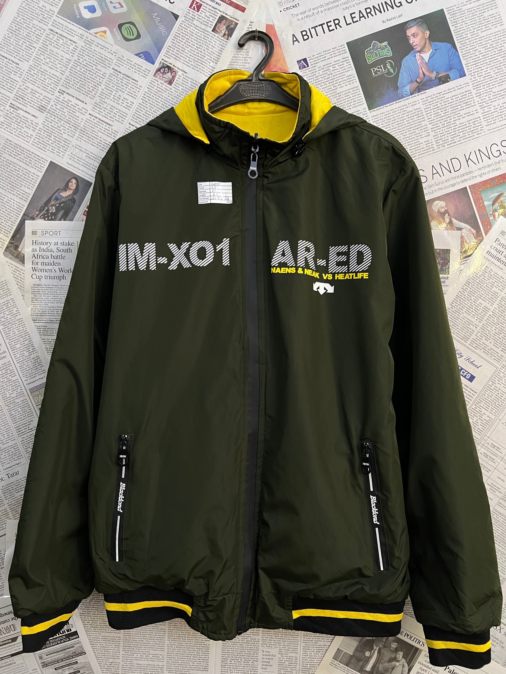 HHW® Large | Chest: 23" | Dark Olive / Yellow | Reversible Jacket with removable Hoodie | 2278(Copy)