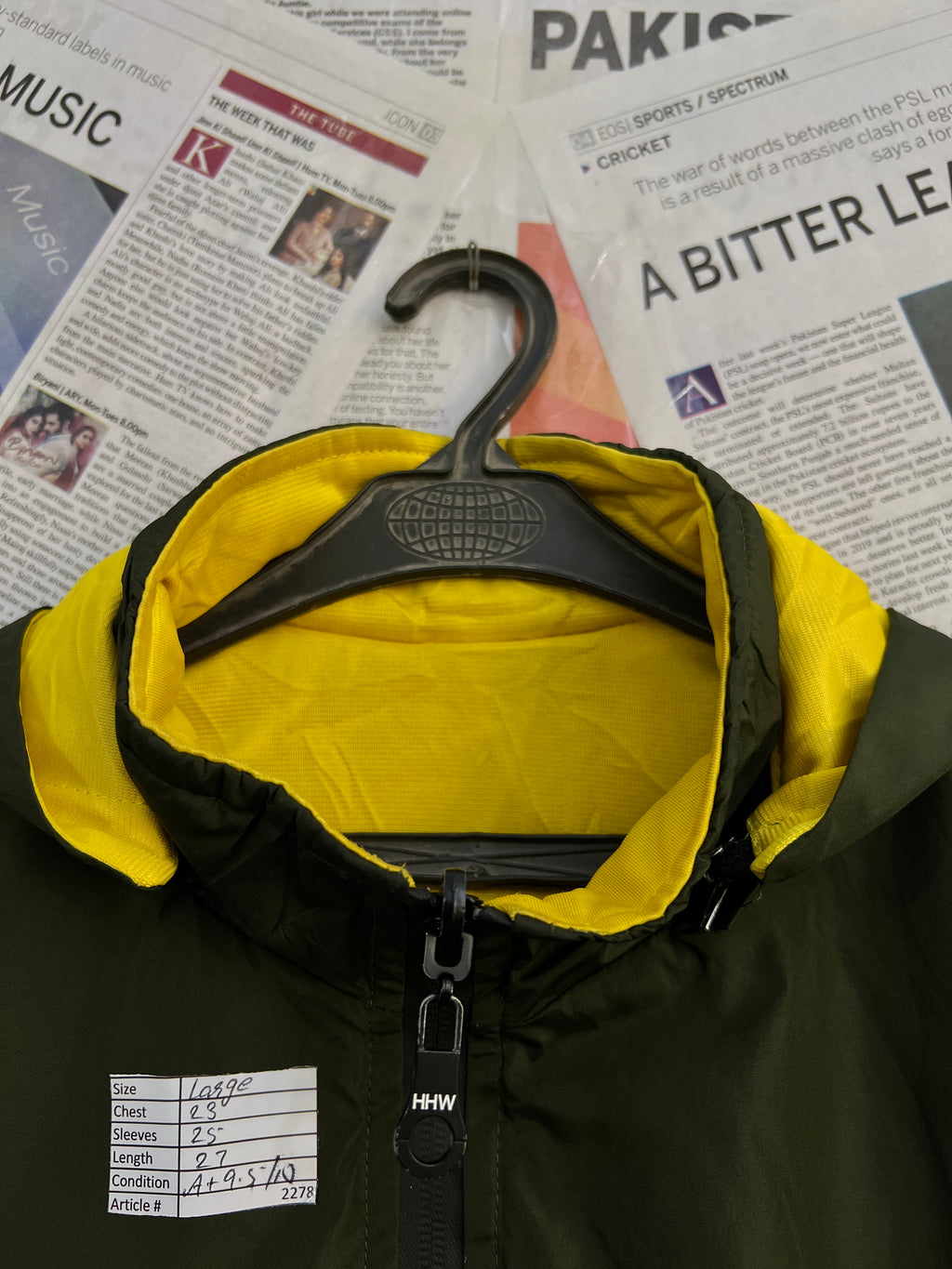 HHW® Large | Chest: 23" | Dark Olive / Yellow | Reversible Jacket with removable Hoodie | 2278(Copy) - Genuine Maal