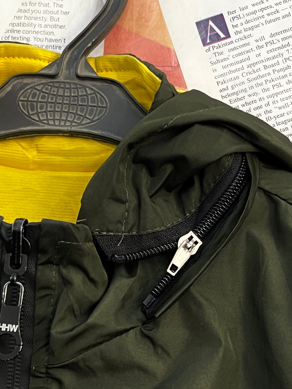 HHW® Large | Chest: 23" | Dark Olive / Yellow | Reversible Jacket with removable Hoodie | 2278(Copy) - Genuine Maal