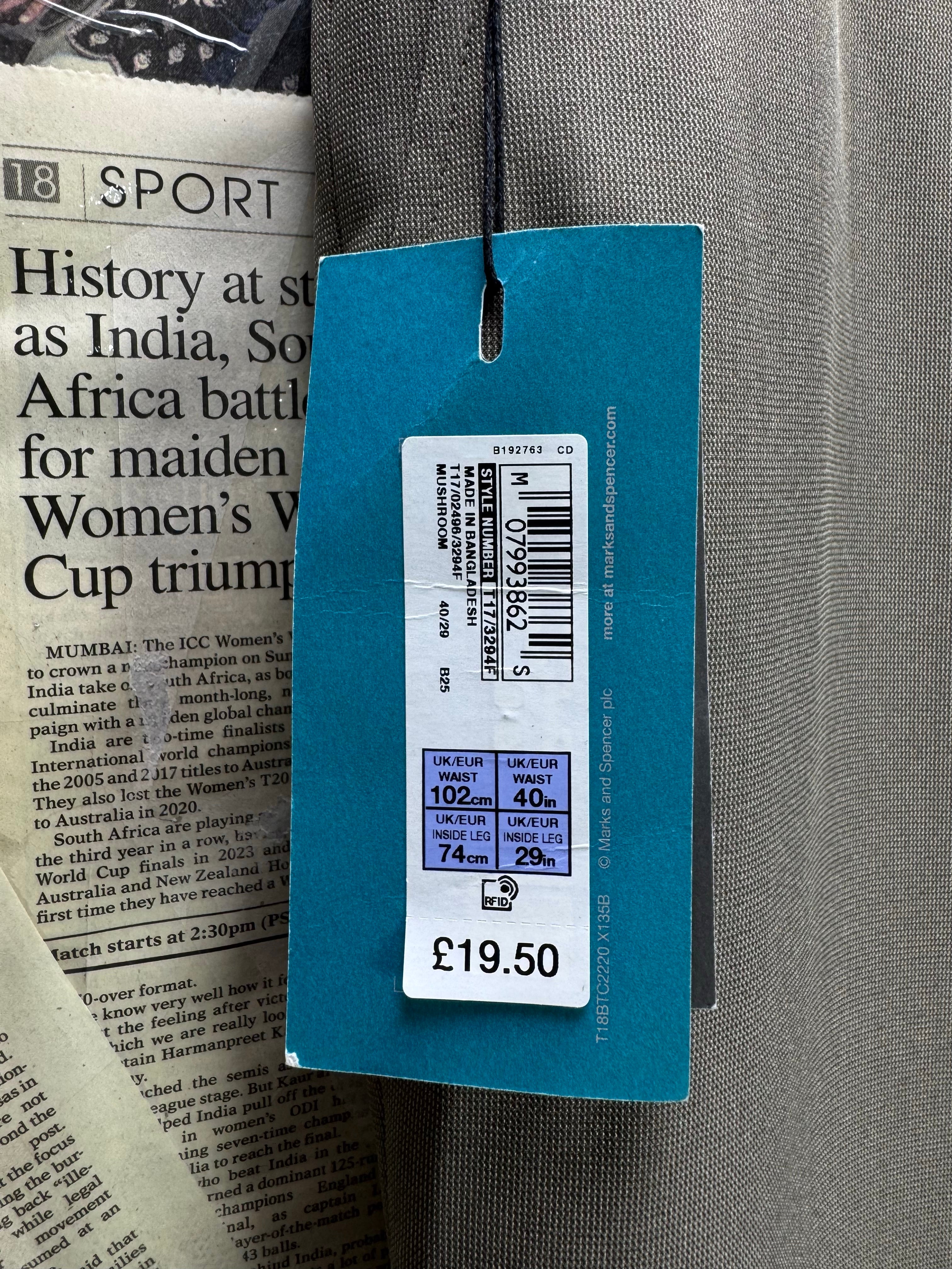 M&S® Waist: 40" | Mushroom | Regular Fit Dress Pants | Polyester | 2778 - Genuine Maal