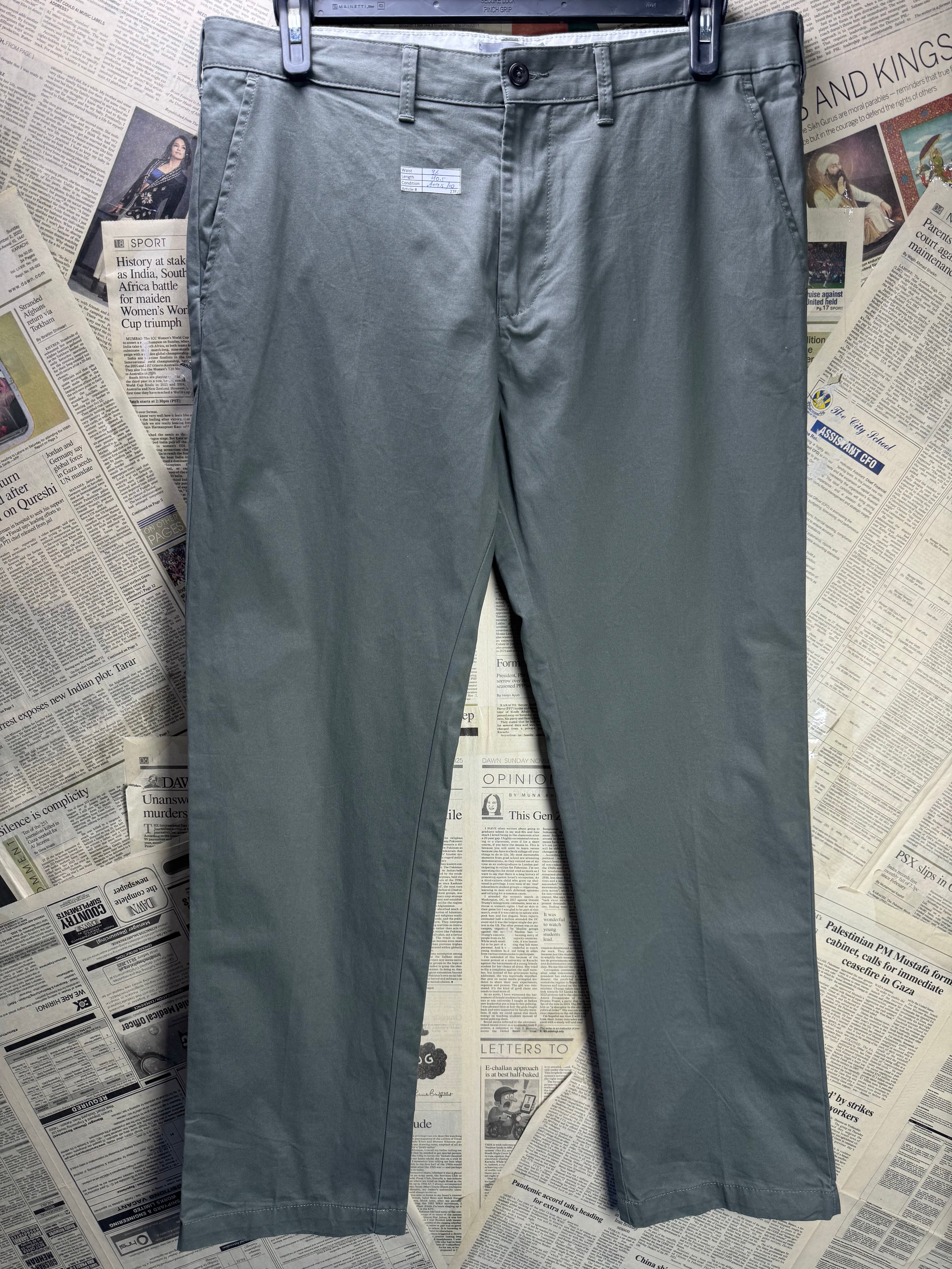 M&S® Waist: 36" | Grey | Straight Fit Chino Pants | Cotton | 2782 - Genuine Maal