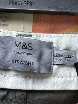 M&S® Waist: 36" | Grey | Straight Fit Chino Pants | Cotton | 2782 - Genuine Maal