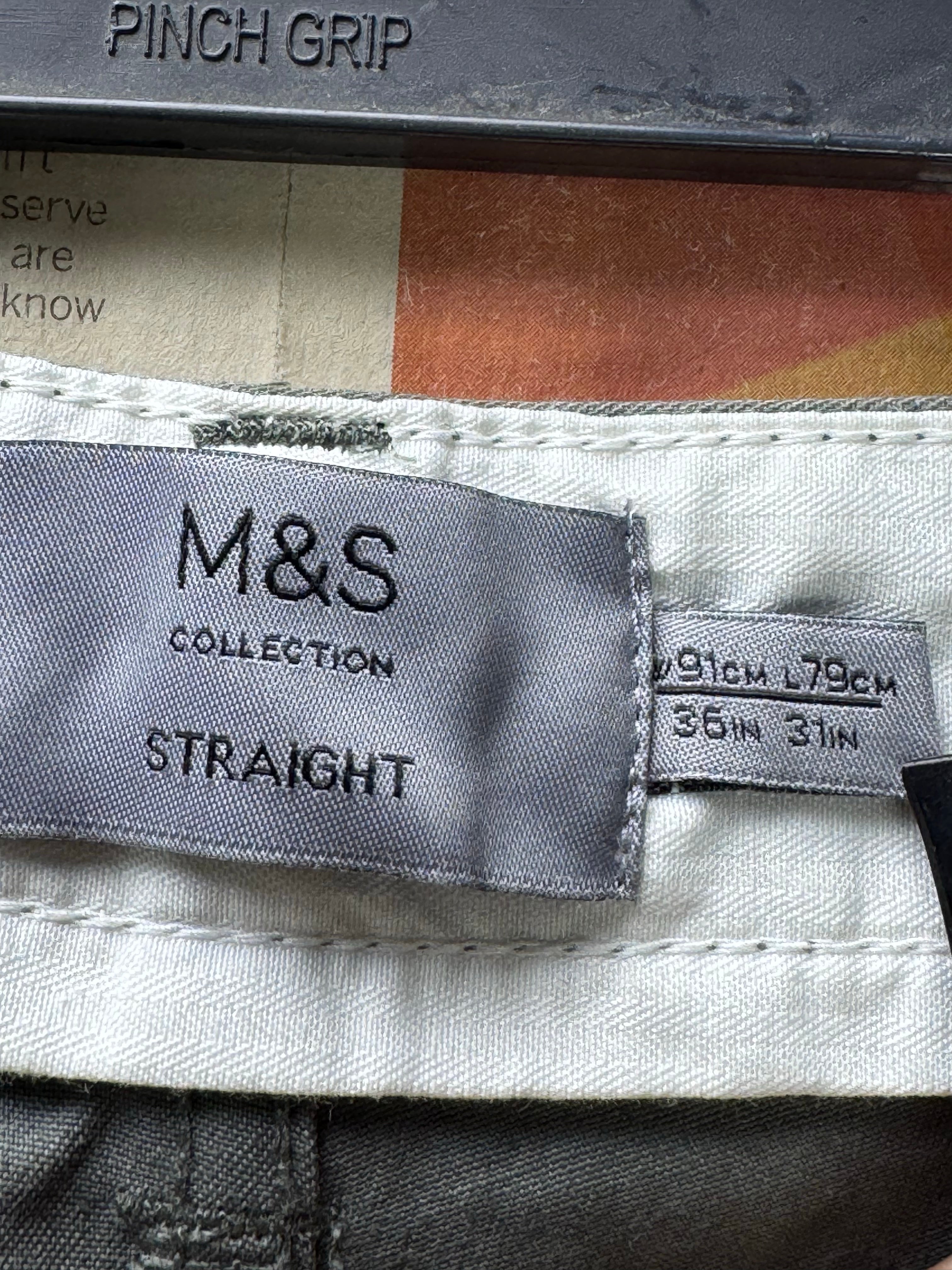 M&S® Waist: 36" | Grey | Straight Fit Chino Pants | Cotton | 2782 - Genuine Maal