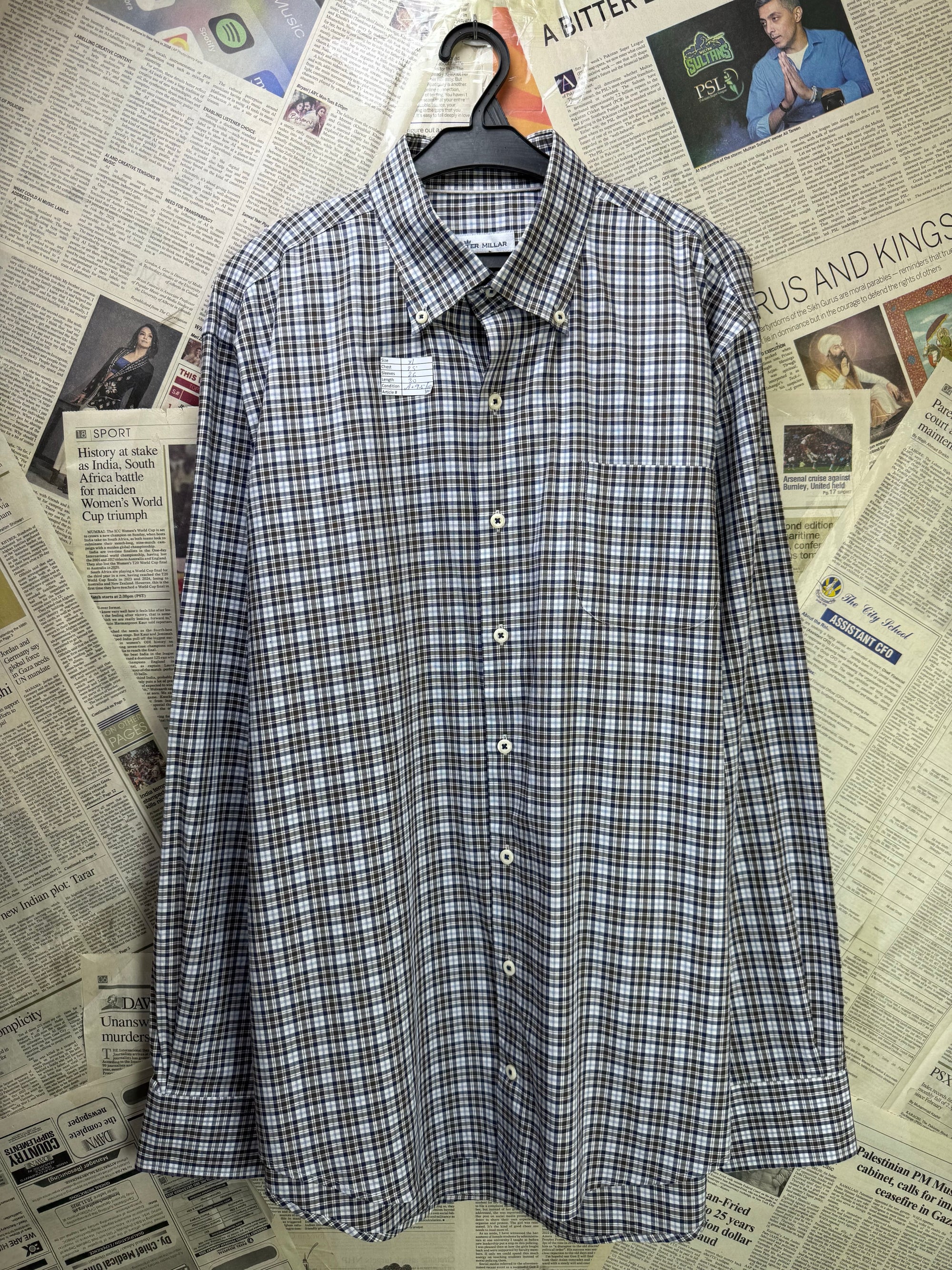 Peter Millar® XL | Chest: 25" | Multicolor Check | Shirt | Cotton - Spandex | 3993 - Genuine Maal