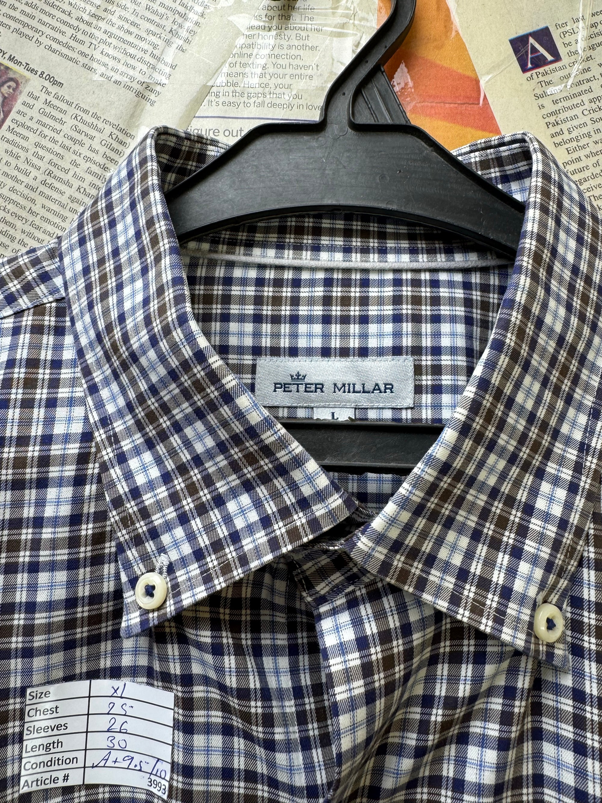 Peter Millar® XL | Chest: 25" | Multicolor Check | Shirt | Cotton - Spandex | 3993 - Genuine Maal