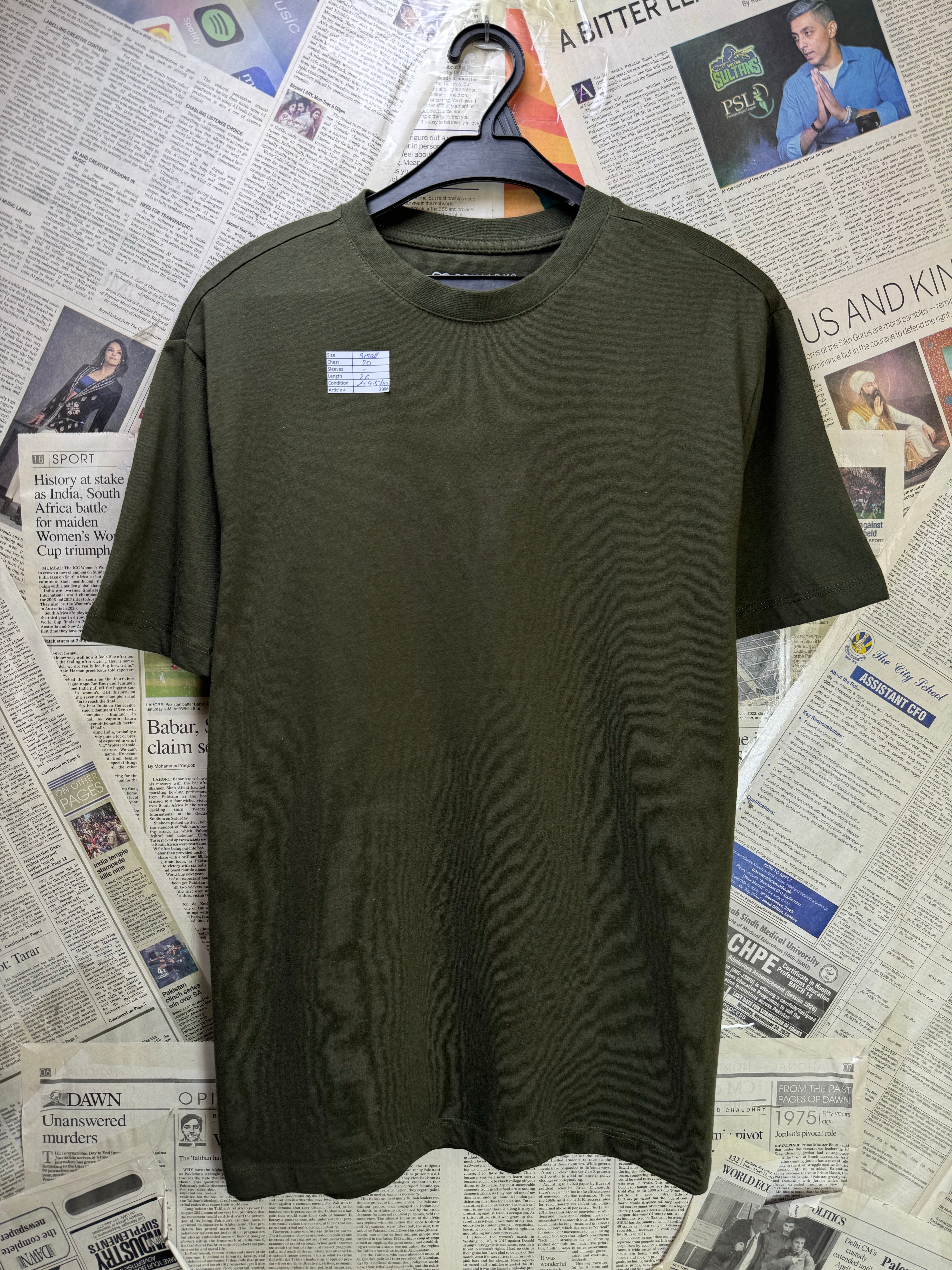 Primark® Small | Chest: 20" | Olive | T-Shirt | Cotton | 3986 - Genuine Maal