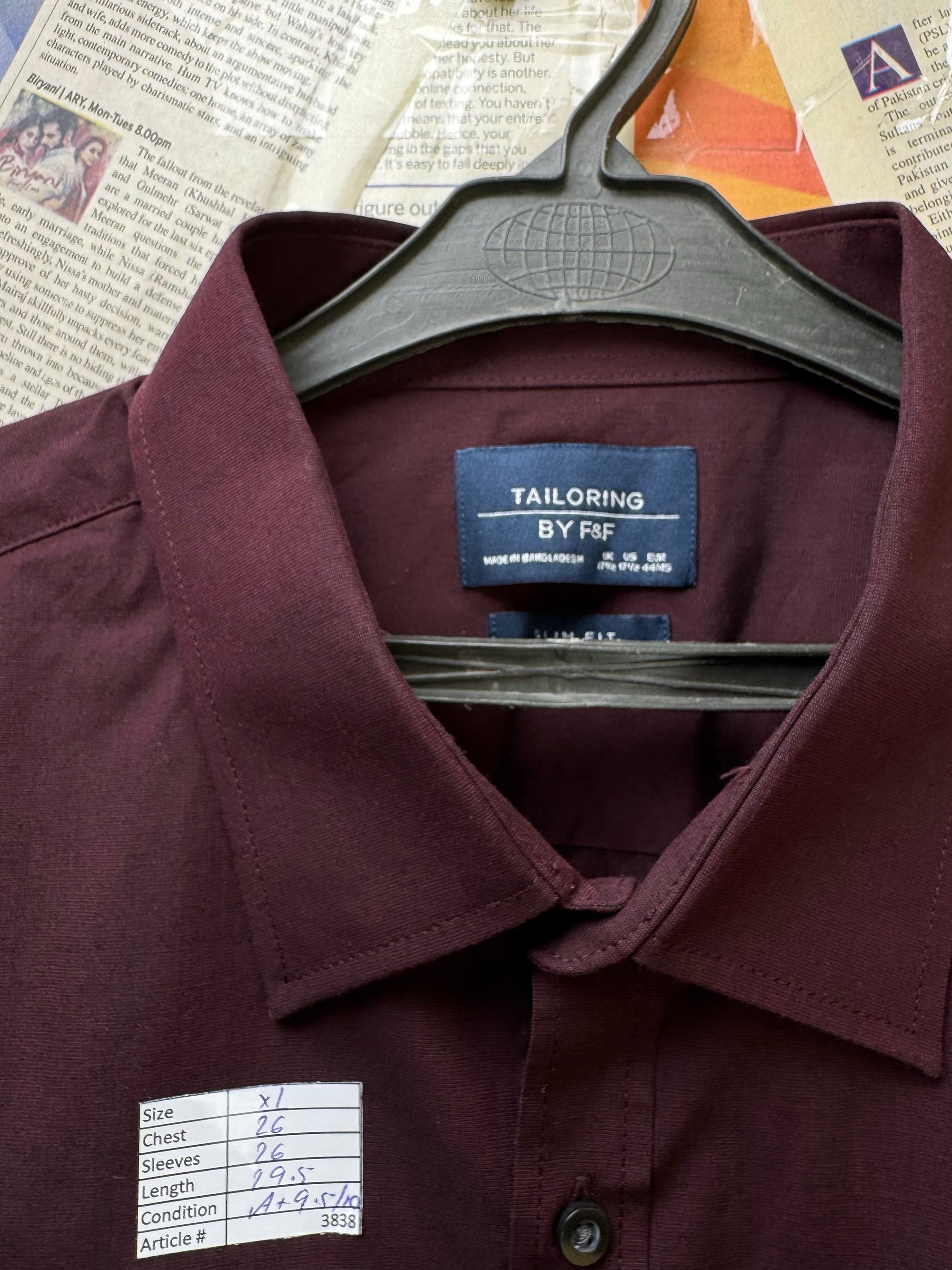 F&F® XL | Chest: 26" | Burgundy | Shirt | Poly - Cotton | 3838 - Genuine Maal