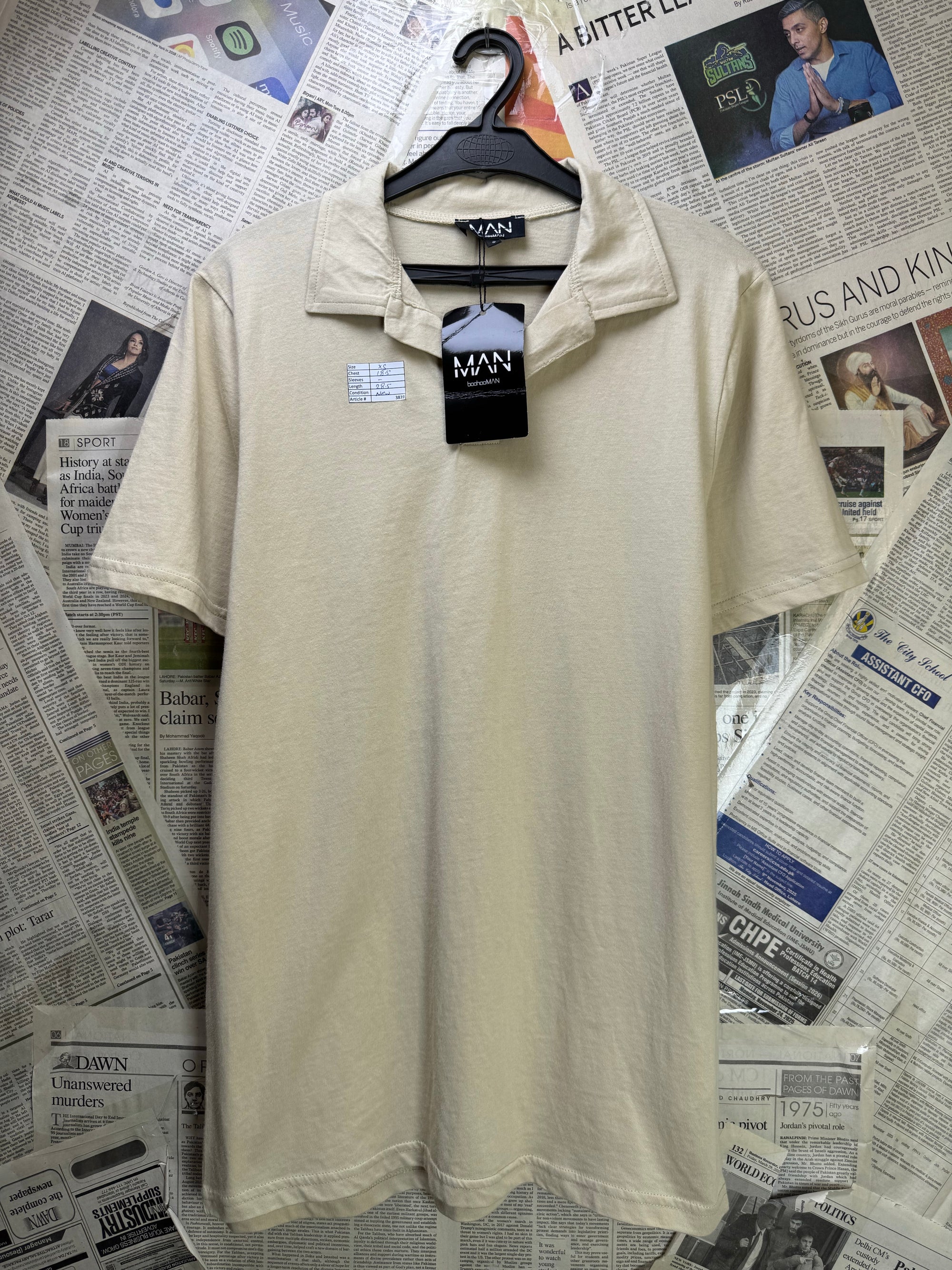 MAN® XS | Chest: 18.5" | Beige | Camp Collar Polo | Cotton | 3839 - Genuine Maal