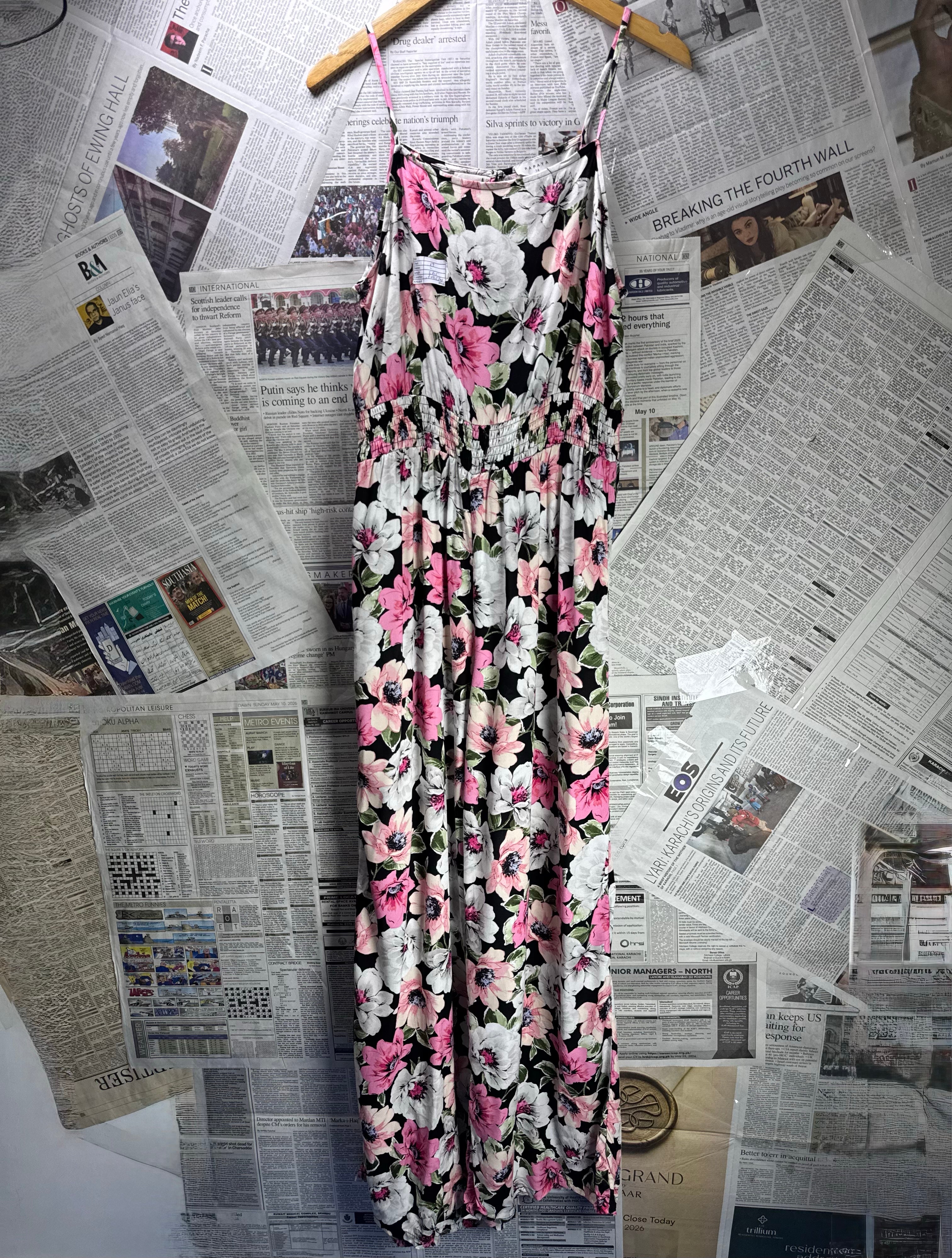 Papaya® Medium | Bust: 19" | Floral | Smocked - Waist Maxi Jumpsuit | B1 - 4968 - Genuine Maal