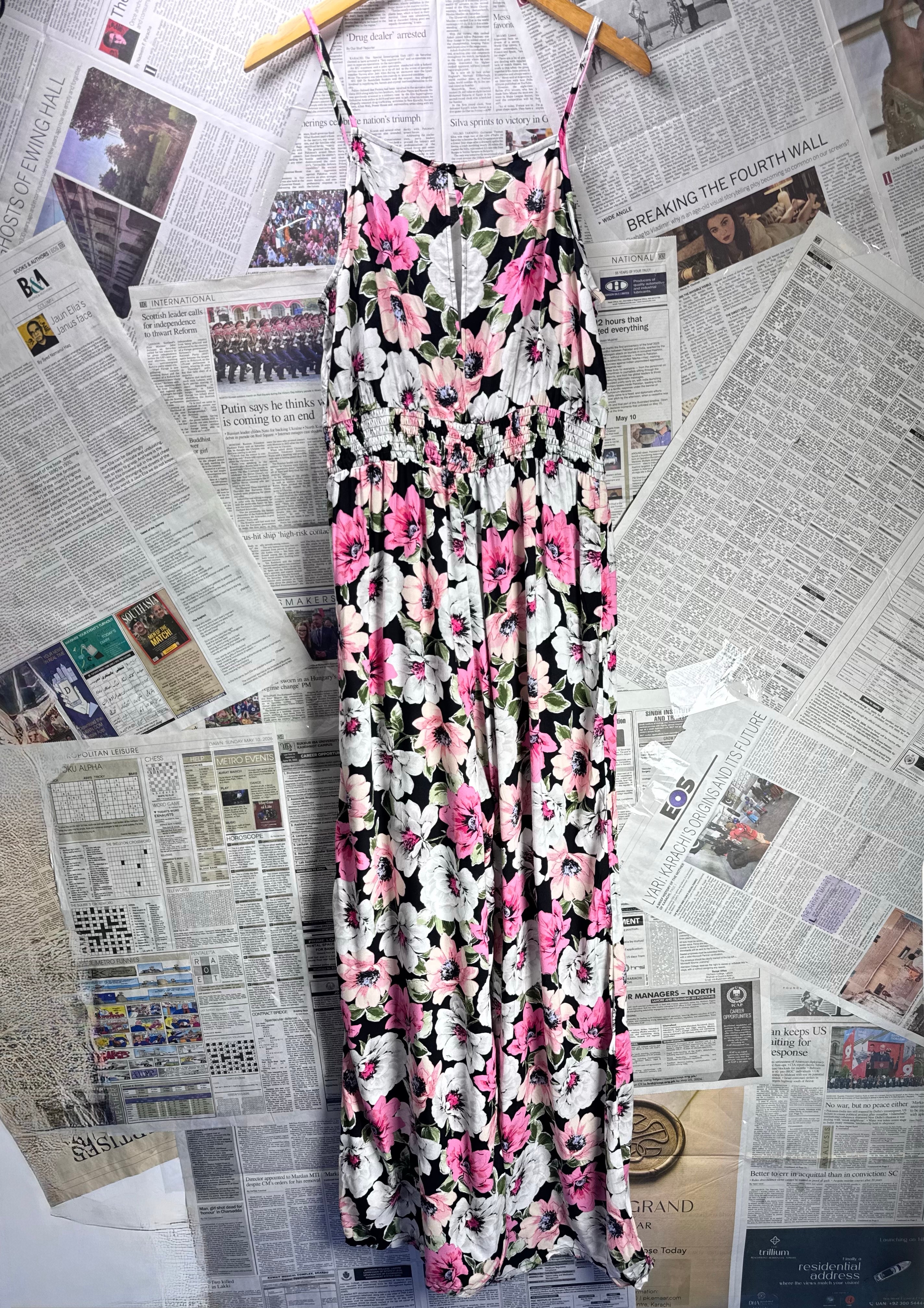 Papaya® Medium | Bust: 19" | Floral | Smocked-Waist Maxi Jumpsuit | B1 - 4968