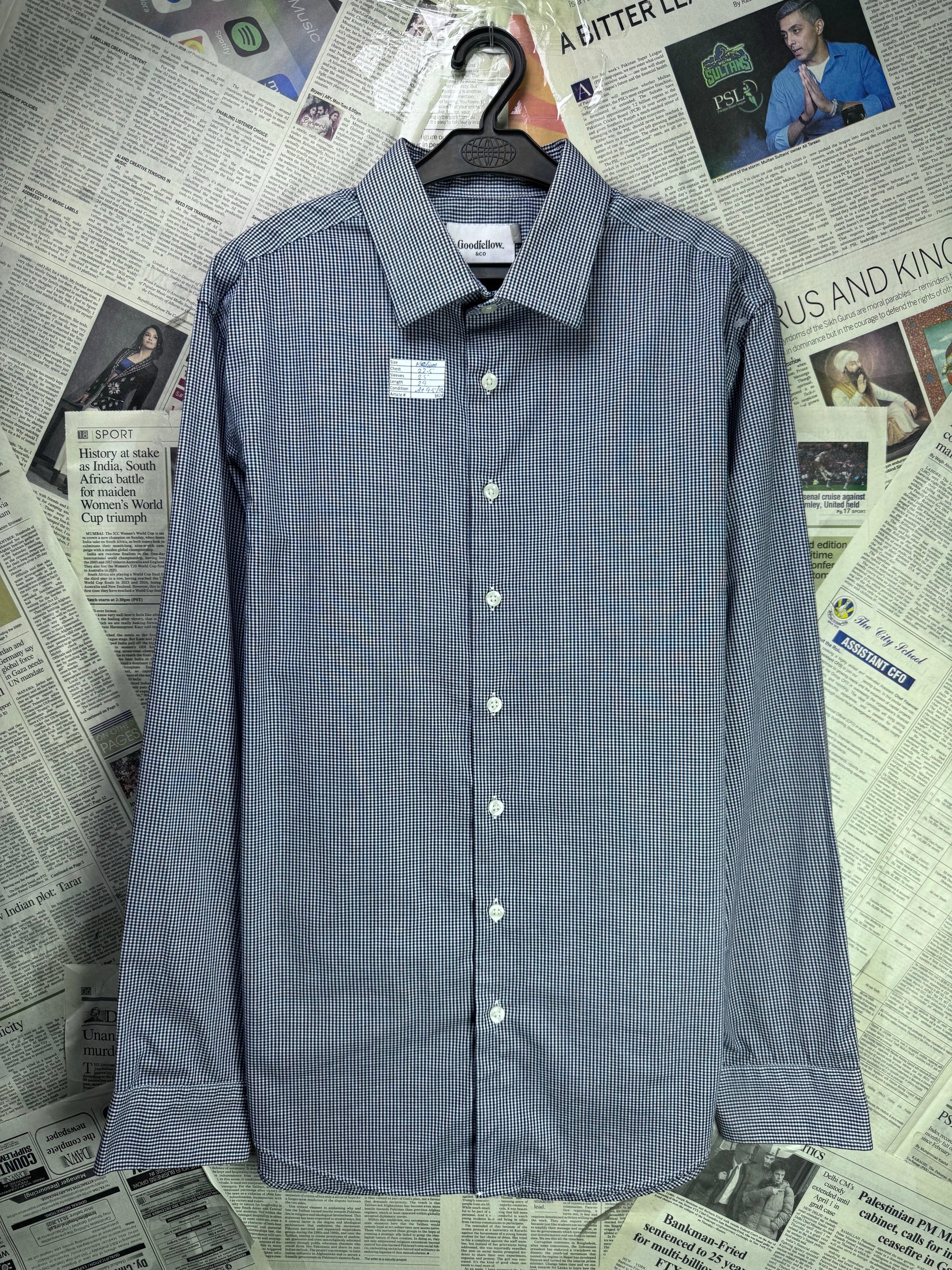 Goodfellow® Medium | Chest: 22.5" | Grey & White Check | Shirt | Cotton - Poly - Spandex | 3824 - Genuine Maal
