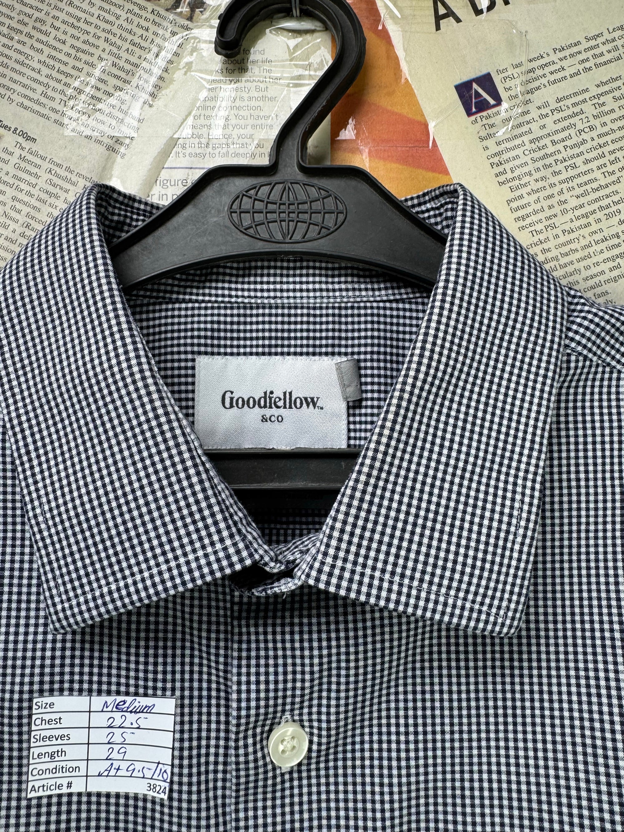 Goodfellow® Medium | Chest: 22.5" | Grey & White Check | Shirt | Cotton - Poly - Spandex | 3824 - Genuine Maal