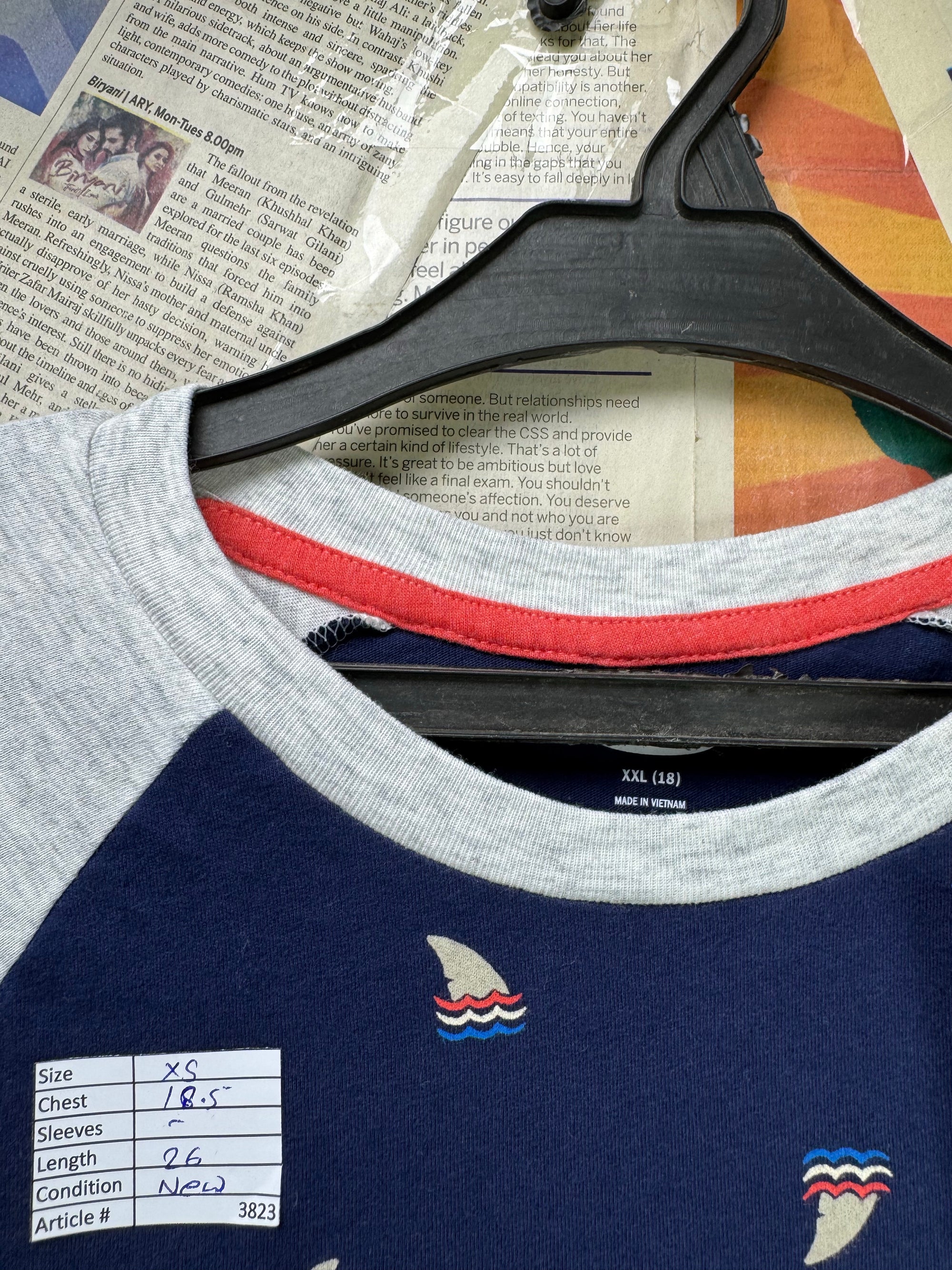 Old N*vy® XS | Chest: 18.5" | Blue & Grey with Print | T-Shirt | Cotton - Poly | 3823 - Genuine Maal