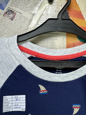 Old N*vy® XS | Chest: 18.5" | Blue & Grey with Print | T-Shirt | Cotton - Poly | 3823 - Genuine Maal