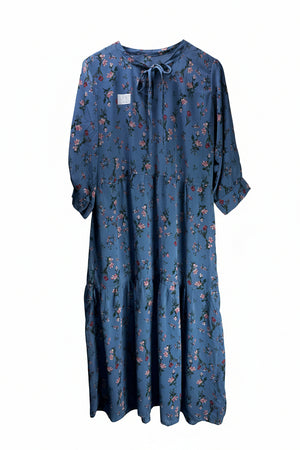 ® XXL | Bust: 23.5" | Blue Floral | Tiered Smock Midi Dress | B1 - 5145 - Genuine Maal