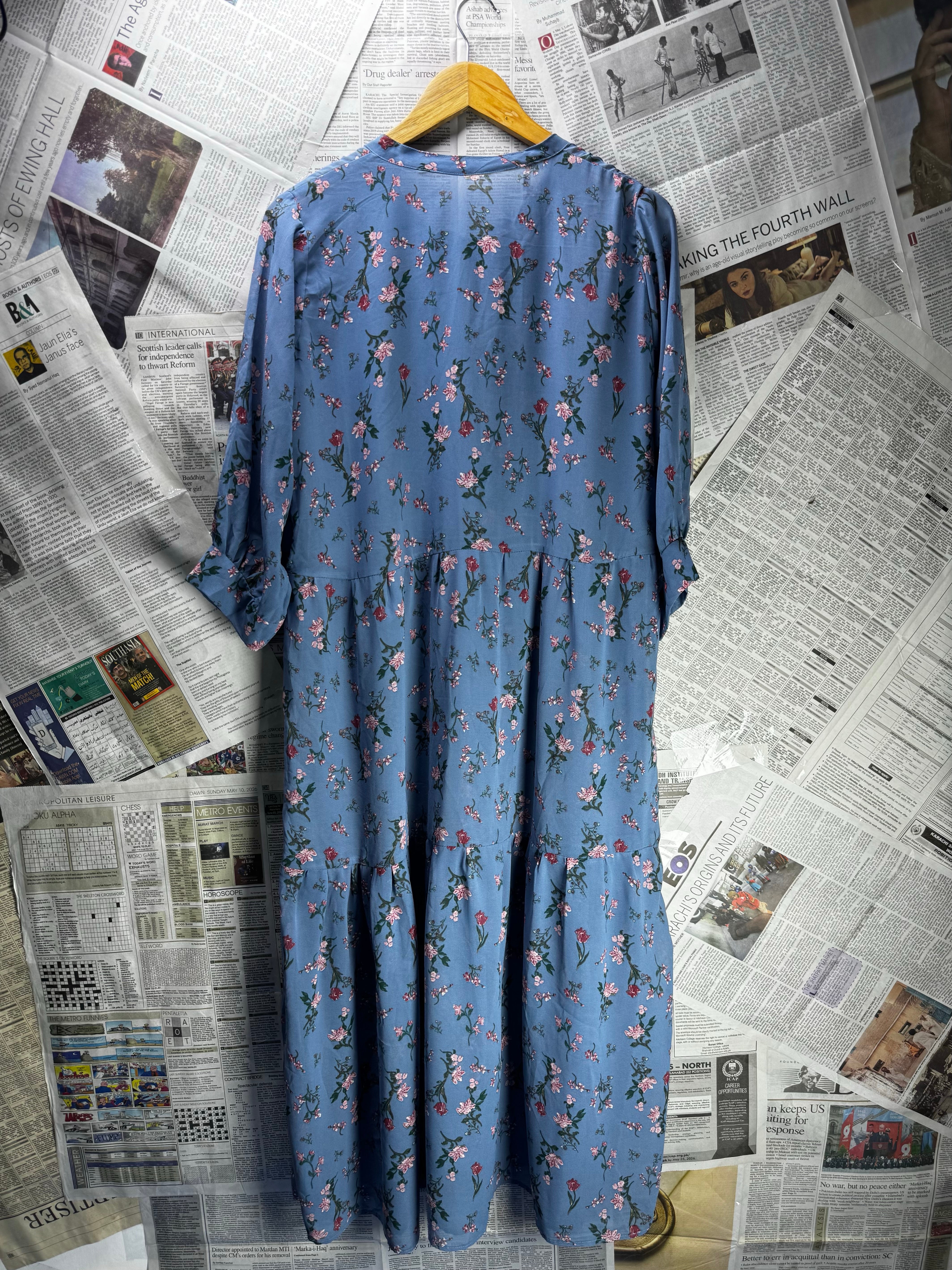 ® XXL | Bust: 23.5" | Blue Floral | Tiered Smock Midi Dress | B1 - 5145 - Genuine Maal