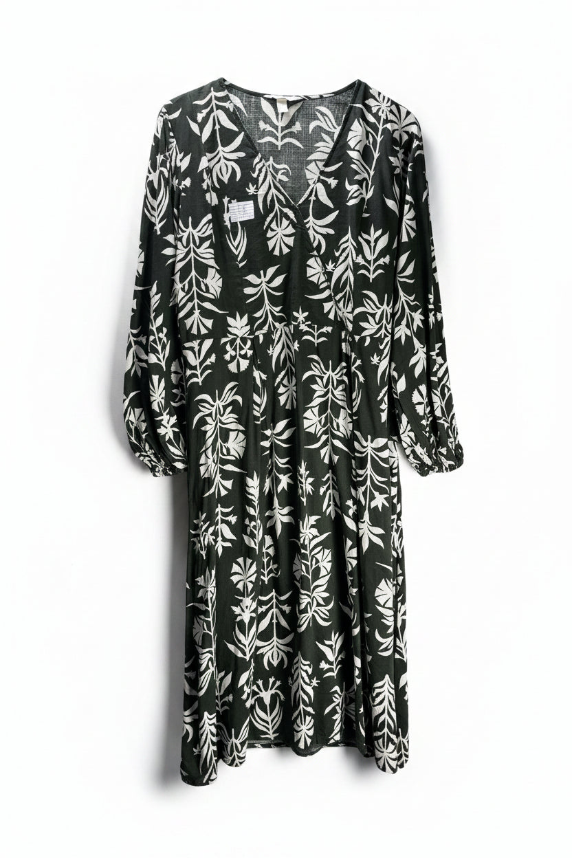 H&M® XL | Bust: 22" | Botanical Print | Wrap Midi Dress | B1 - 5179 - Genuine Maal
