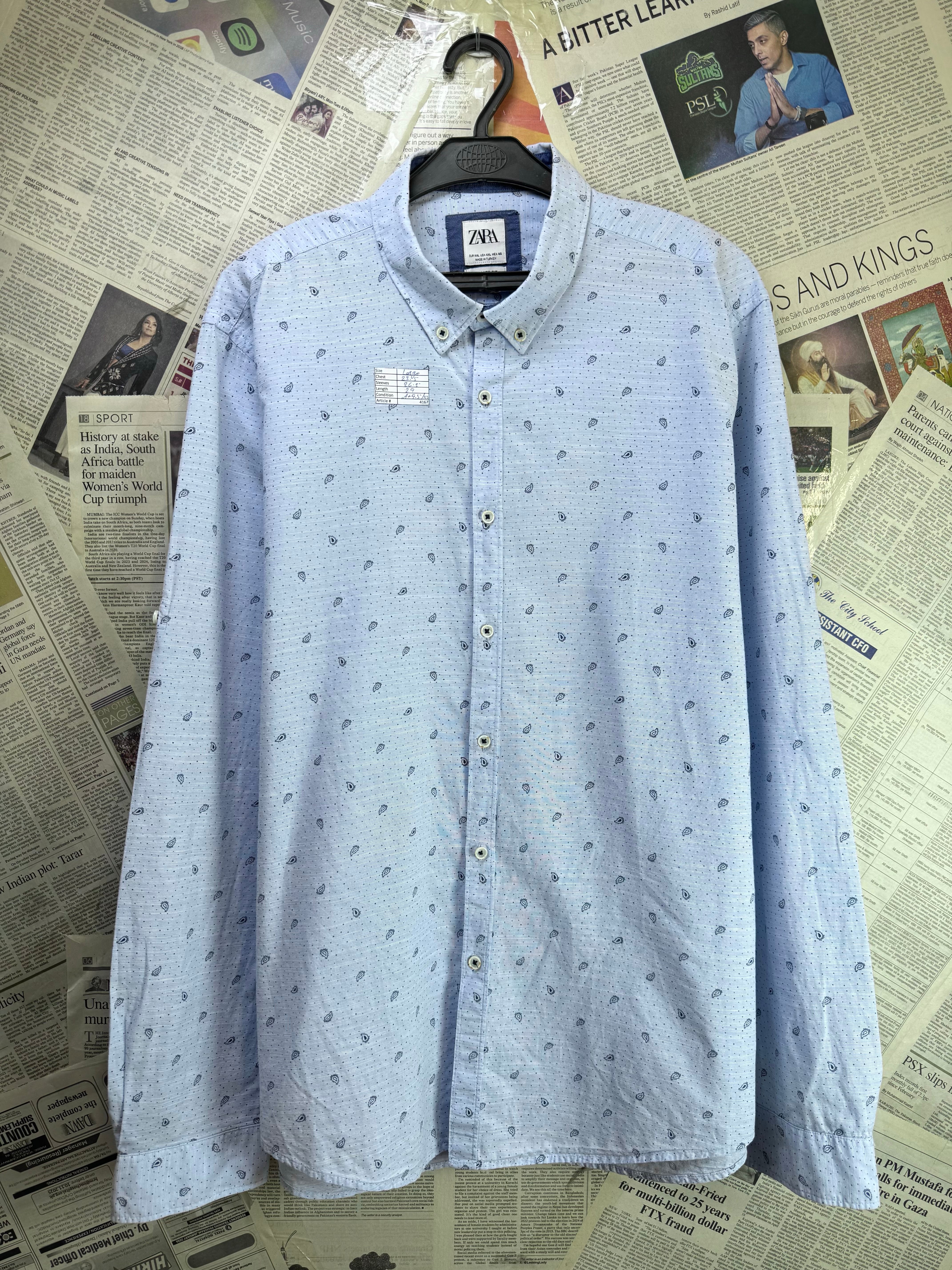 Zara® Large | Chest: 23.5" | Blue with Print | Shirt | Cotton | 4167 - Genuine Maal