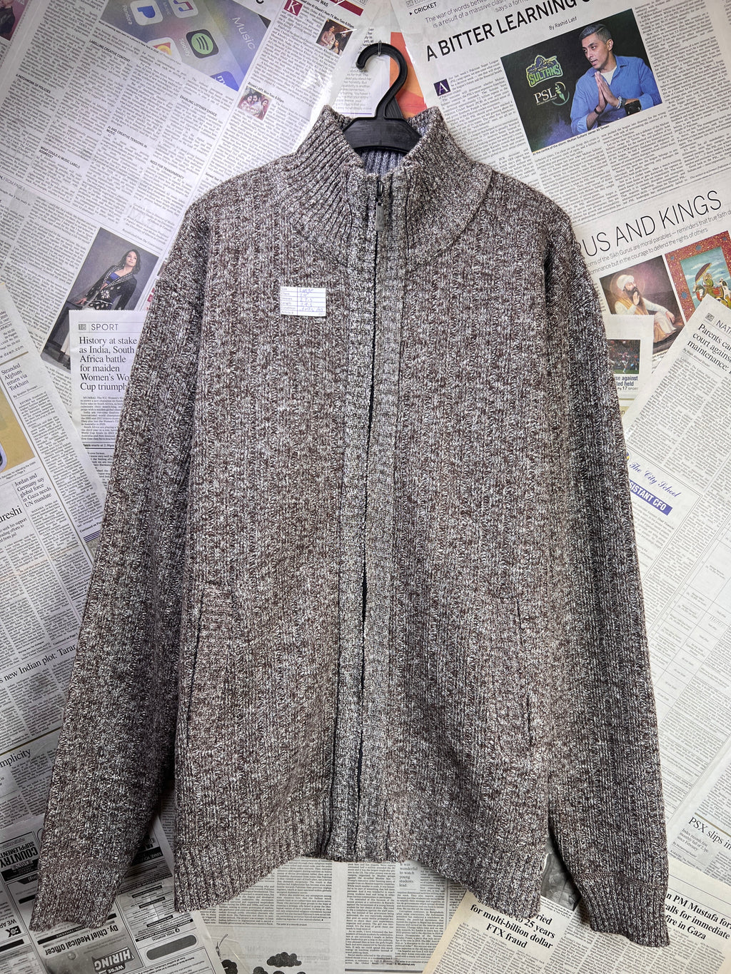 Raphael Ralencino® Large | Chest: 24" | Heather Brown | Full Zip Mock Neck Sweater | 2129 - Genuine Maal