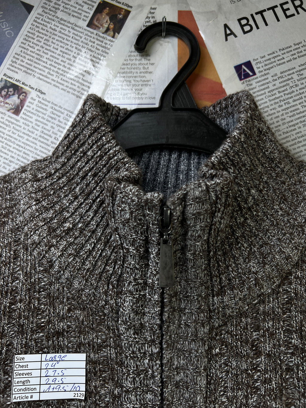 Raphael Ralencino® Large | Chest: 24" | Heather Brown | Full Zip Mock Neck Sweater | 2129 - Genuine Maal