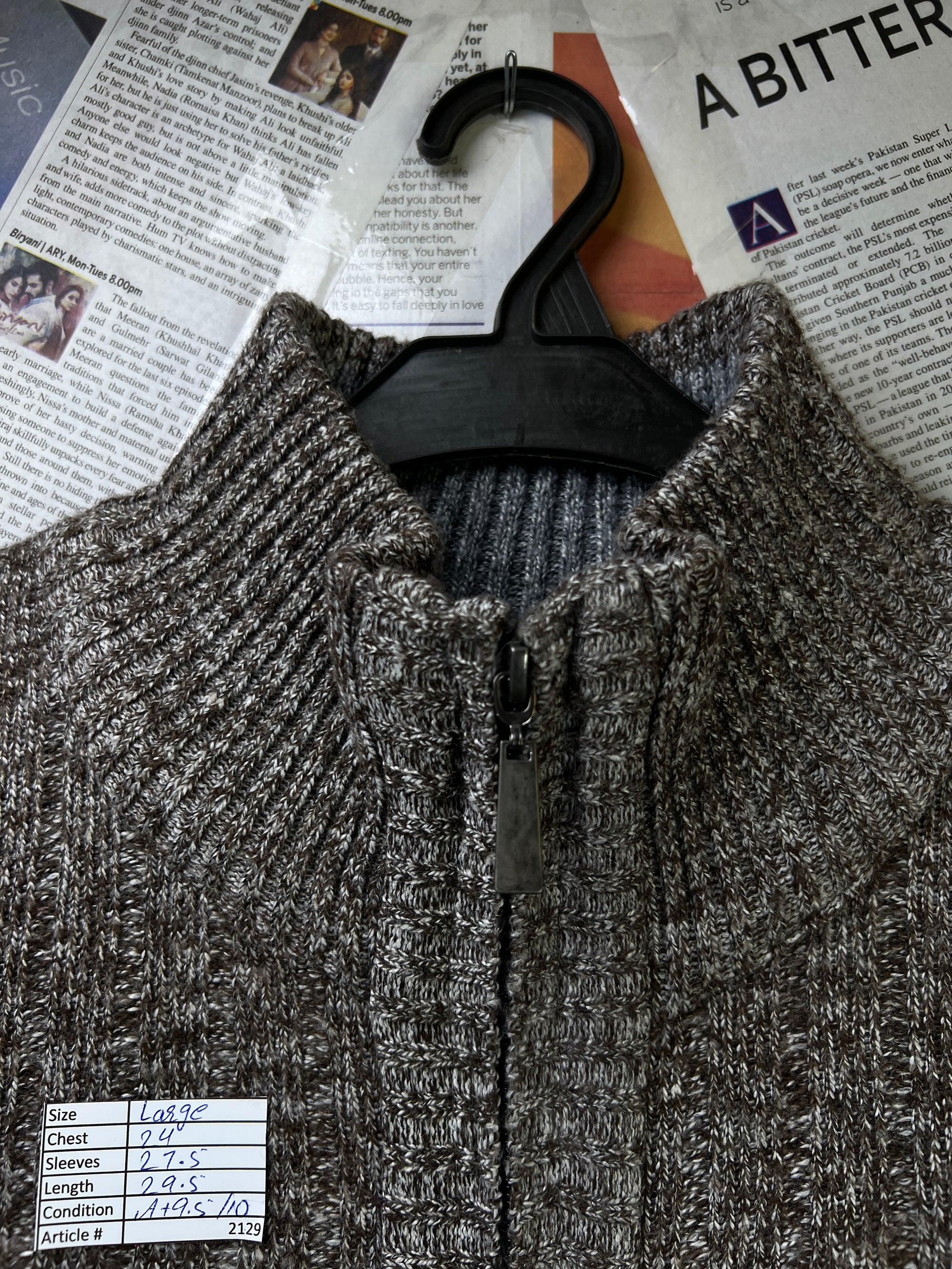 Raphael Ralencino® Large | Chest: 24" | Heather Brown | Full Zip Mock Neck Sweater | 2129 - Genuine Maal