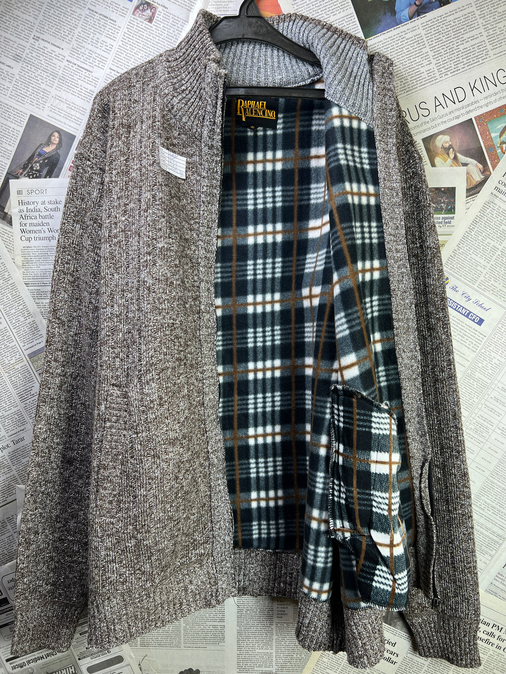 Raphael Ralencino® Large | Chest: 24" | Heather Brown | Full Zip Mock Neck Sweater | 2129 - Genuine Maal